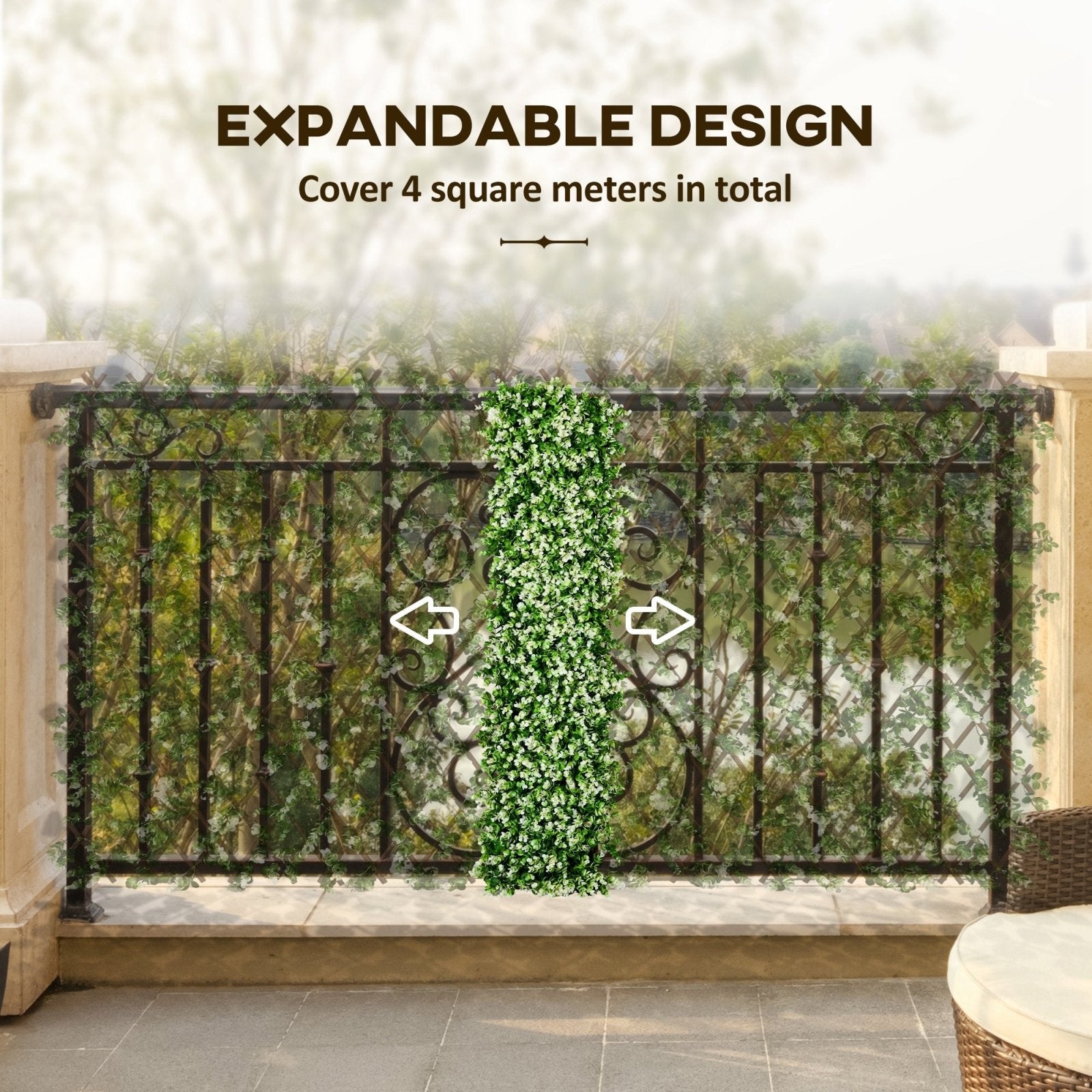 2 Pcs Expandable Faux Privacy Fence, 2 x 1m Decorative Trellis w/ Artificial Leaves, Garden Telescopic Hedge Privacy Screen Greenery Walls - Bedzy UK modern and affordable home furniture England