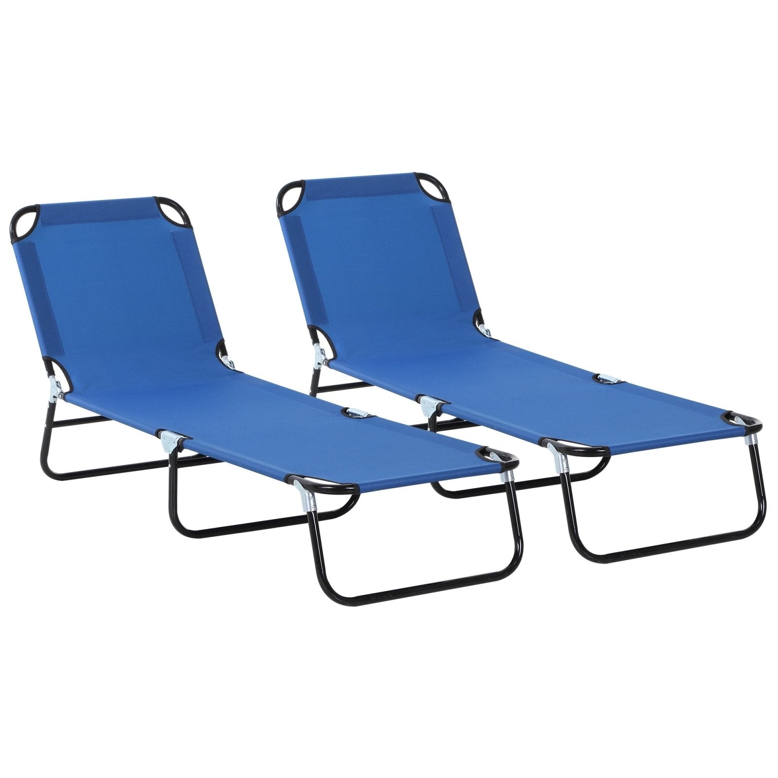 2 Pcs Foldable Sun Lounger Set w/ 5 - Position Adjustable Backrest, Portable Relaxer Recliner w/ Lightweight Frame Great for Sun Bathing, Blue - Bedzy UK modern and affordable home furniture England