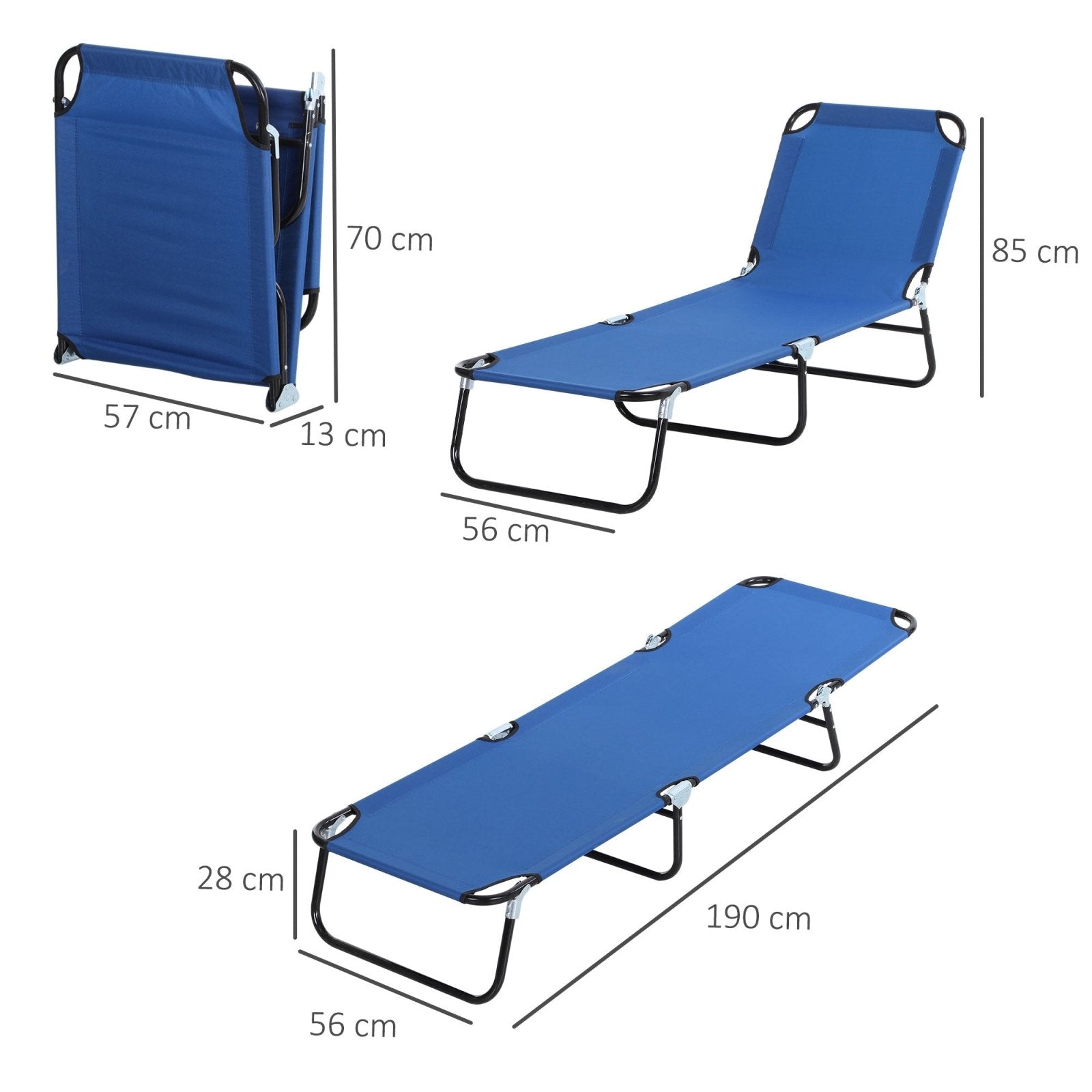 2 Pcs Foldable Sun Lounger Set w/ 5 - Position Adjustable Backrest, Portable Relaxer Recliner w/ Lightweight Frame Great for Sun Bathing, Blue - Bedzy UK modern and affordable home furniture England