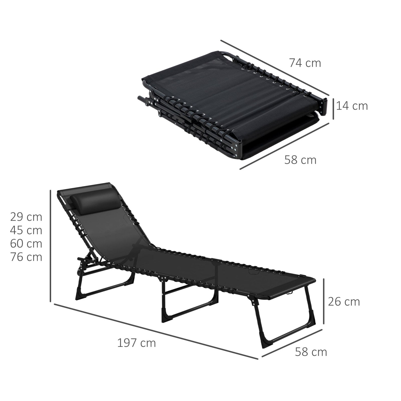 2 Pcs Folding Sun Lounger Beach Chaise Chair Garden Cot Camping Recliner with 4 Position Adjustable Black - Bedzy UK modern and affordable home furniture England