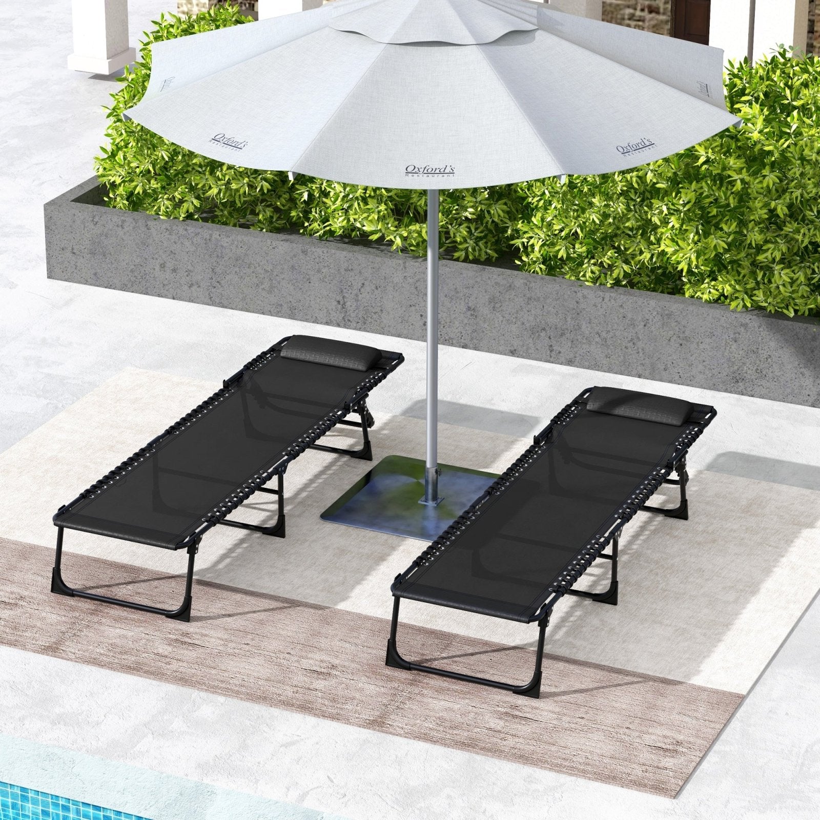 2 Pcs Folding Sun Lounger Beach Chaise Chair Garden Cot Camping Recliner with 4 Position Adjustable Black - Bedzy UK modern and affordable home furniture England