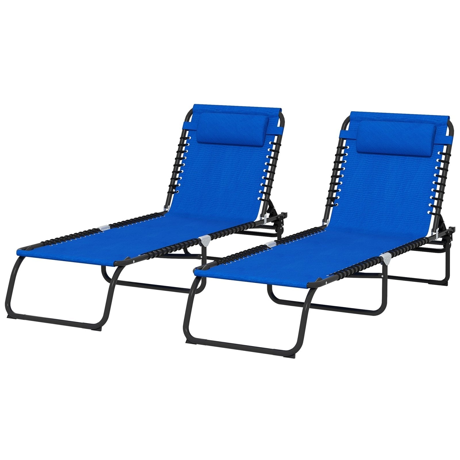 2 Pcs Folding Sun Lounger Beach Chaise Chair Garden Cot Camping Recliner with 4 Position Adjustable Blue - Bedzy UK modern and affordable home furniture England