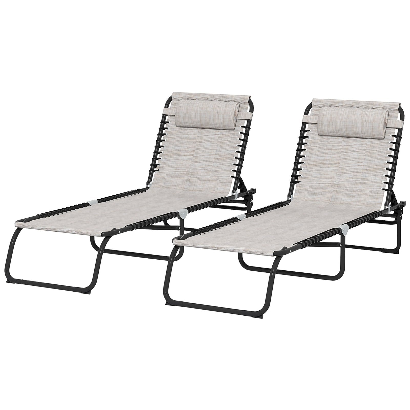 2 Pcs Folding Sun Lounger Beach Chaise Chair Garden Cot Camping Recliner with 4 Position Adjustable Cream White - Bedzy UK modern and affordable home furniture England