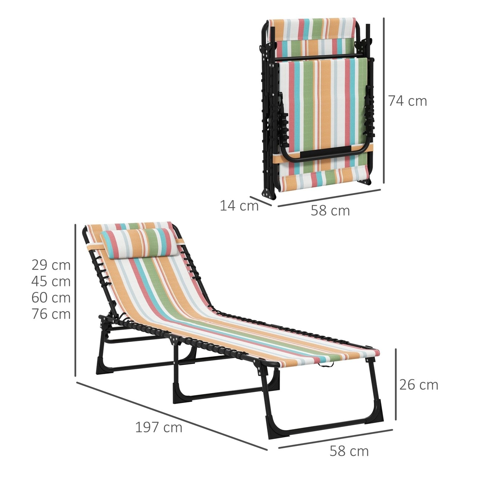 2 Pcs Folding Sun Lounger Beach Chaise Chair Garden Cot Camping Recliner with 4 Position Adjustable Multicolored - Bedzy UK modern and affordable home furniture England