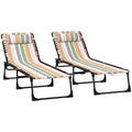 2 Pcs Folding Sun Lounger Beach Chaise Chair with 4-Position Adjustable Recliner - Multicolored