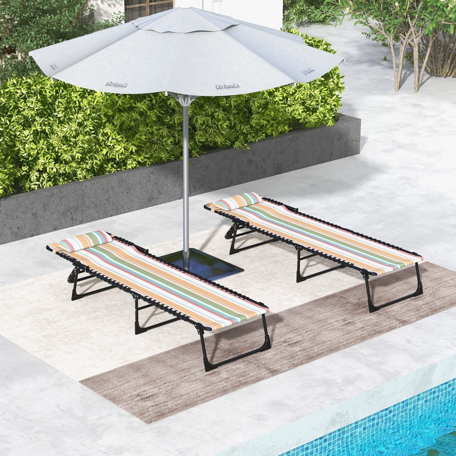 2 Pcs Folding Sun Lounger Beach Chaise Chair Garden Cot Camping Recliner with 4 Position Adjustable Multicolored - Bedzy UK modern and affordable home furniture England