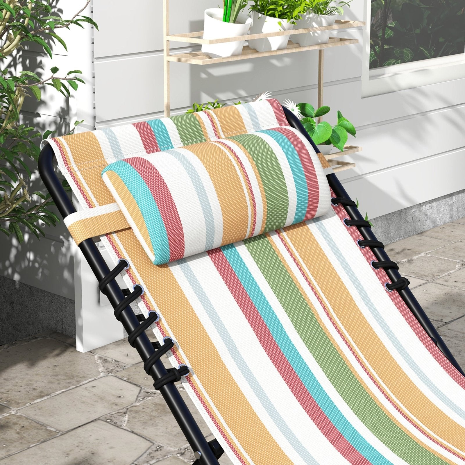 2 Pcs Folding Sun Lounger Beach Chaise Chair Garden Cot Camping Recliner with 4 Position Adjustable Multicolored - Bedzy UK modern and affordable home furniture England