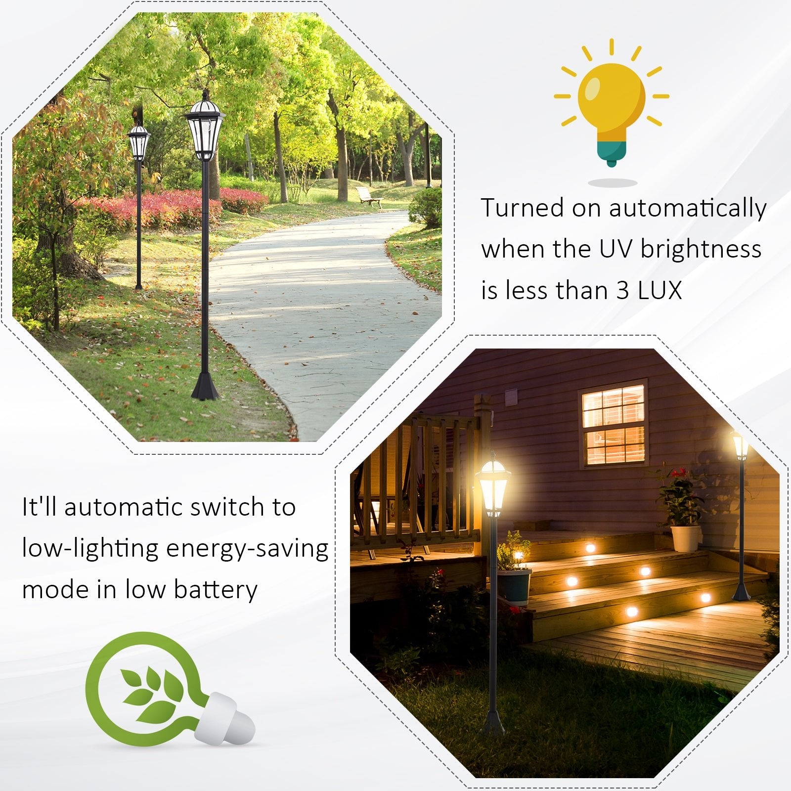 2 PCS LED Garden Lights Lamp Post Solar Powered Lantern Patio Pathway Walkway Outdoor Water - Resist Auto Switch 6 - 8 Hours Black - Bedzy UK modern and affordable home furniture England