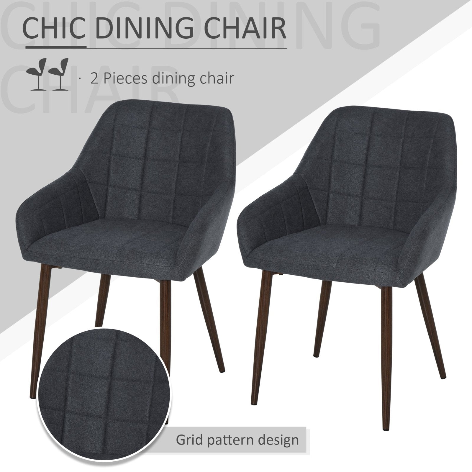 2 Pcs Linen - Touch Fabric Dining Chair w/ Cushion, Backrest, Mid Back Leisure Chair w/ Steel Leg, Sponge Padded Armchair for Dining Room - Bedzy UK modern and affordable home furniture England