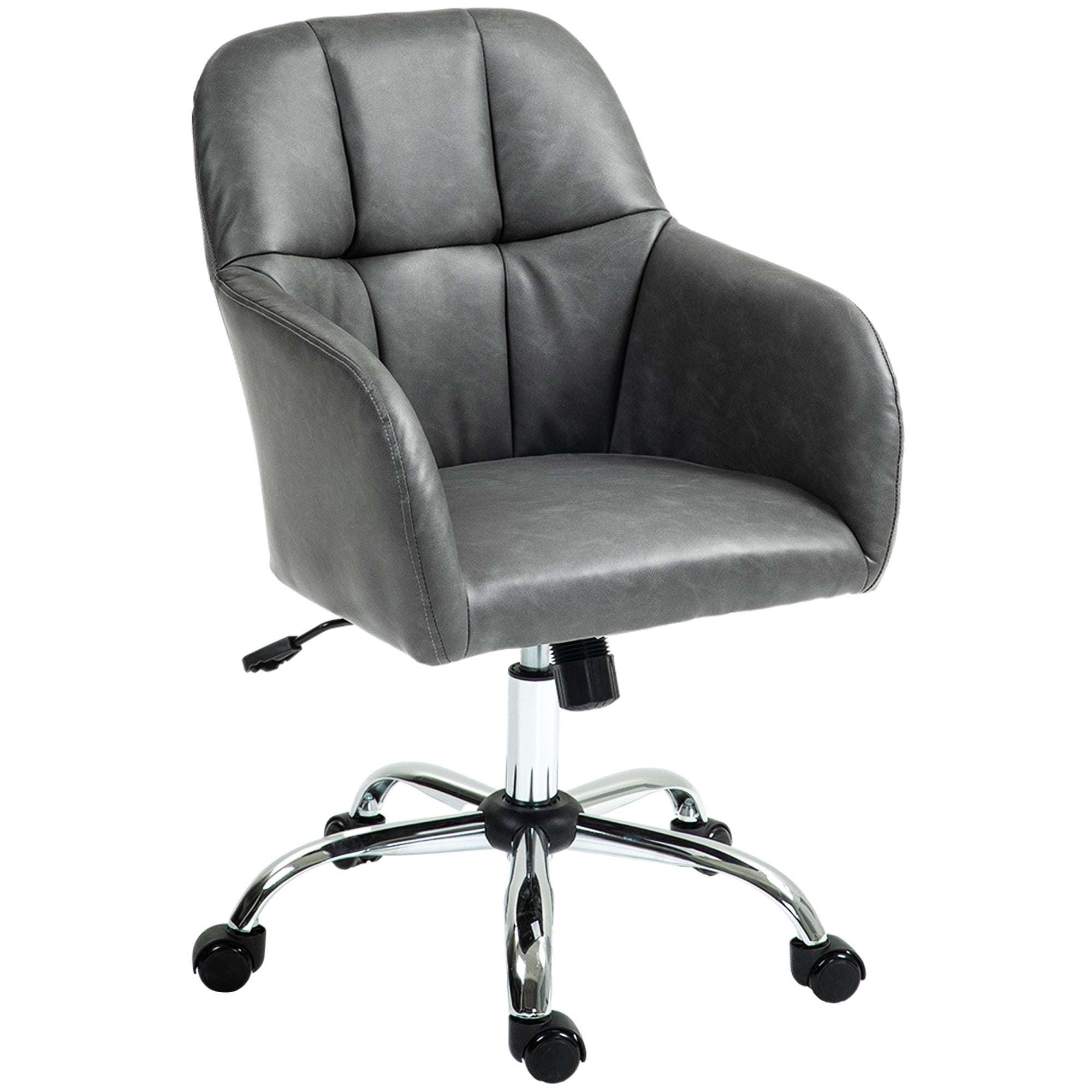 Faux Leather Tub Office Chair, with Wheels - Grey