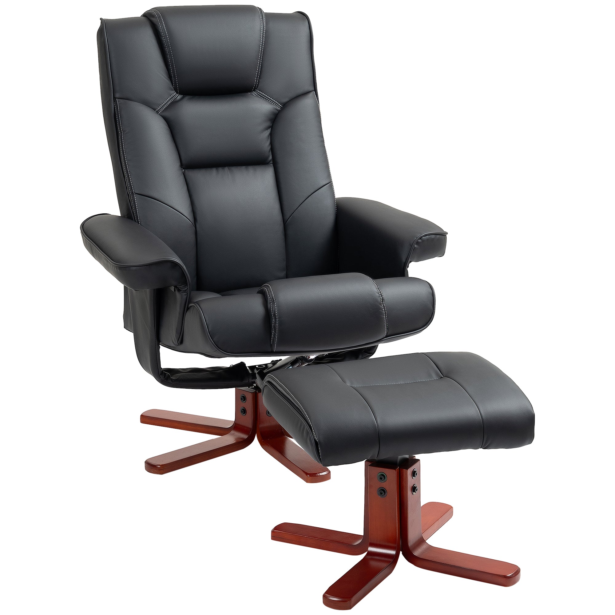 Faux Leather Manual Recliner and Footstool Set - Black