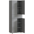 Storage Cabinet, Kitchen Cupboard with 3 Adjustable Shelves, 60L x 35W x 170H cm, High Gloss Grey