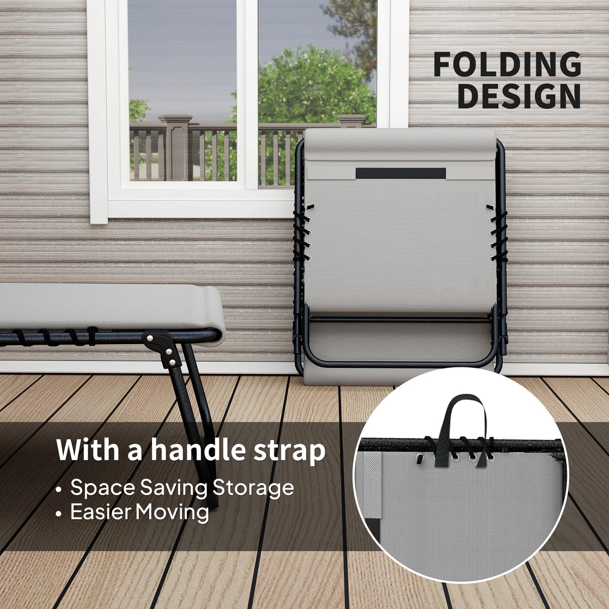 Set of 2 Folding Recliner Sun Loungers with Quick-Dry Pad & Side Pocket - Light Grey
