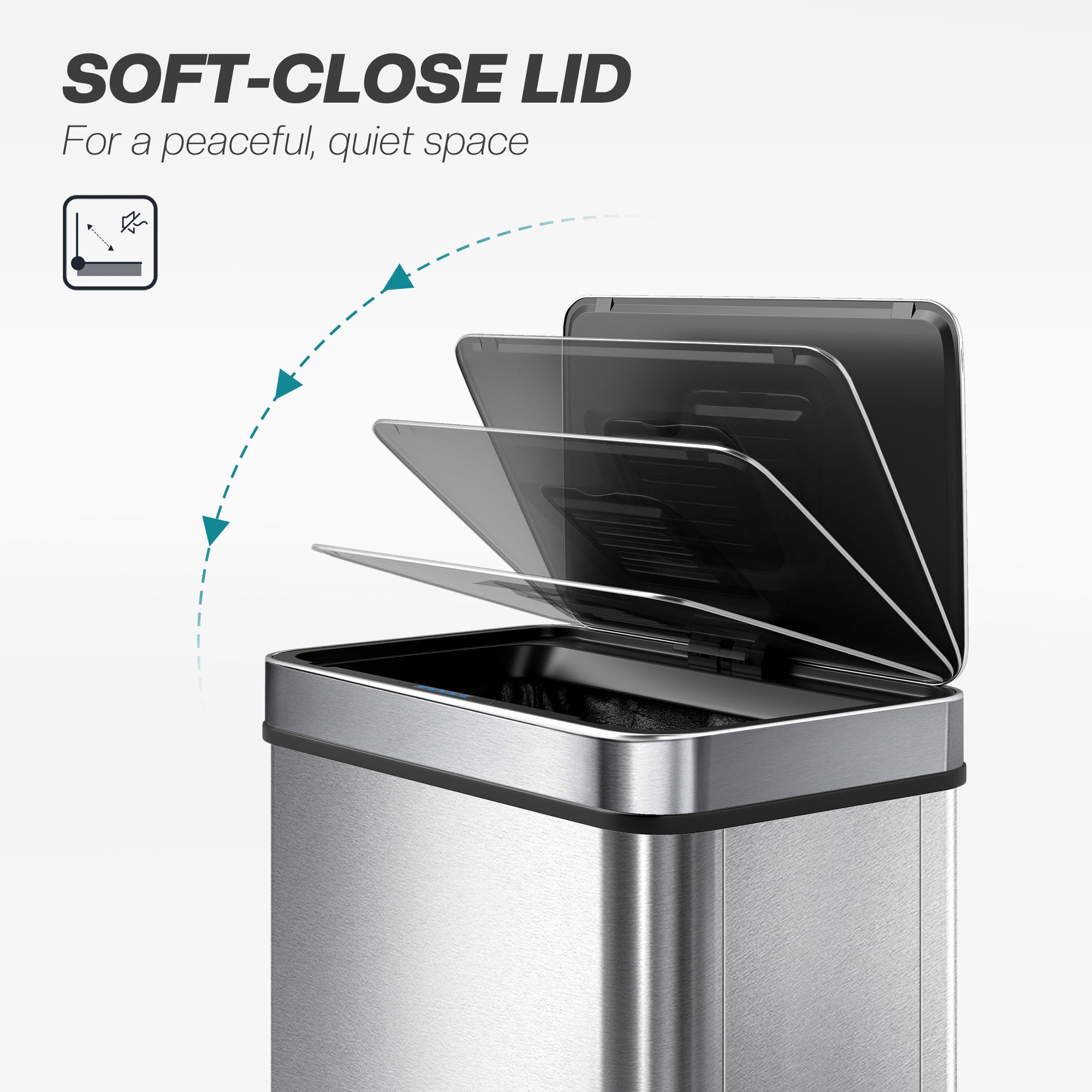 60 L Sensor Can, Sensor Bin with Soft-Close Lid, Fingerprint-Proof Stainless Steel, Silver Tone