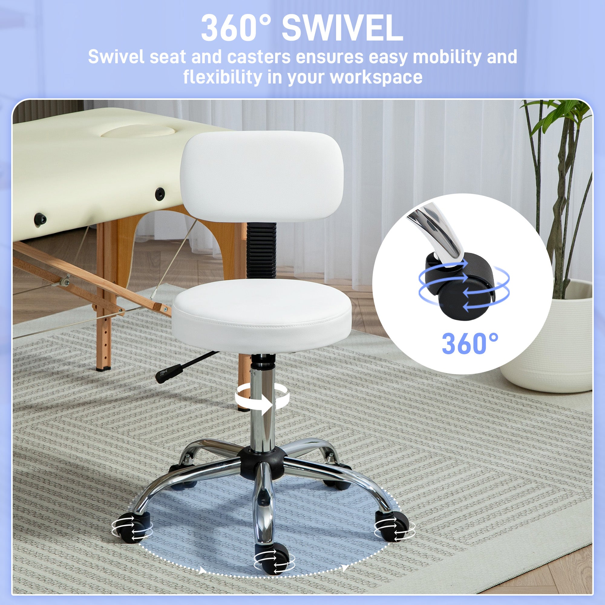 360° Swivel Seat Salon Stool - White