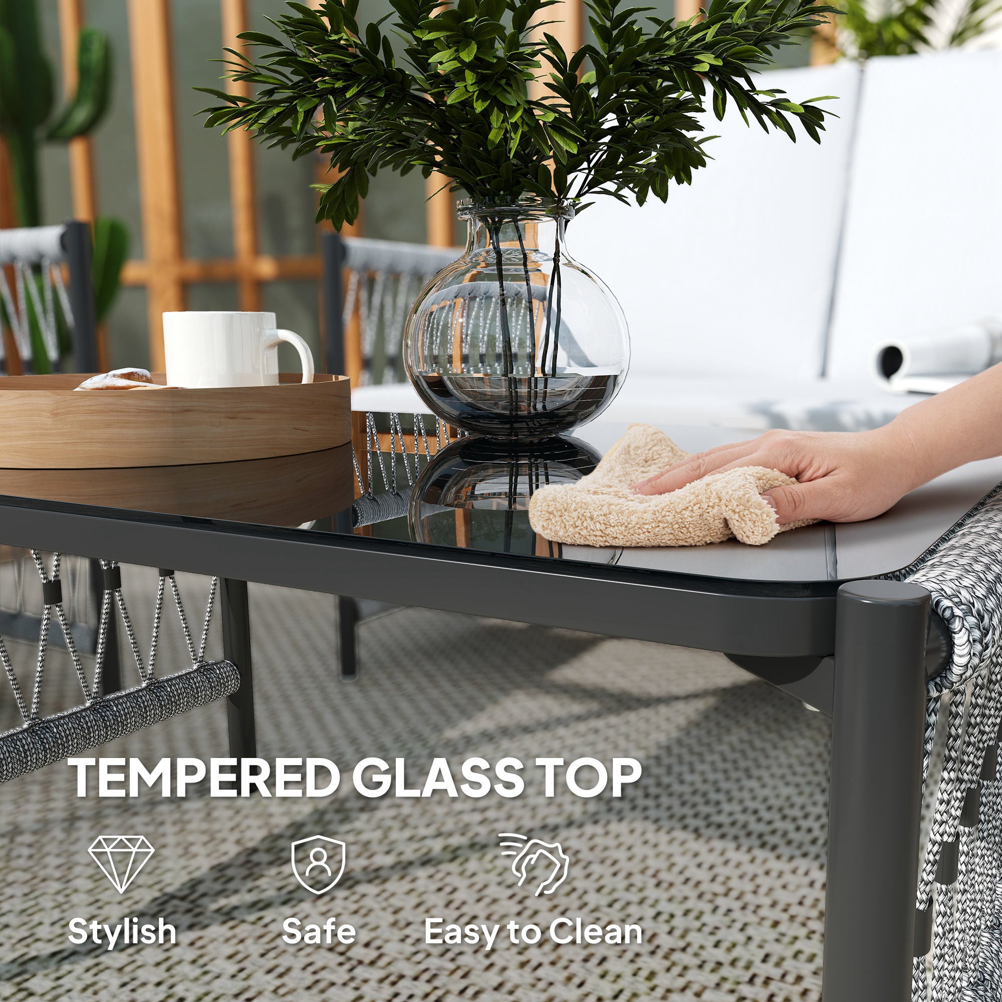 4 Piece Rattan Garden Furniture Set With Cushions Grey