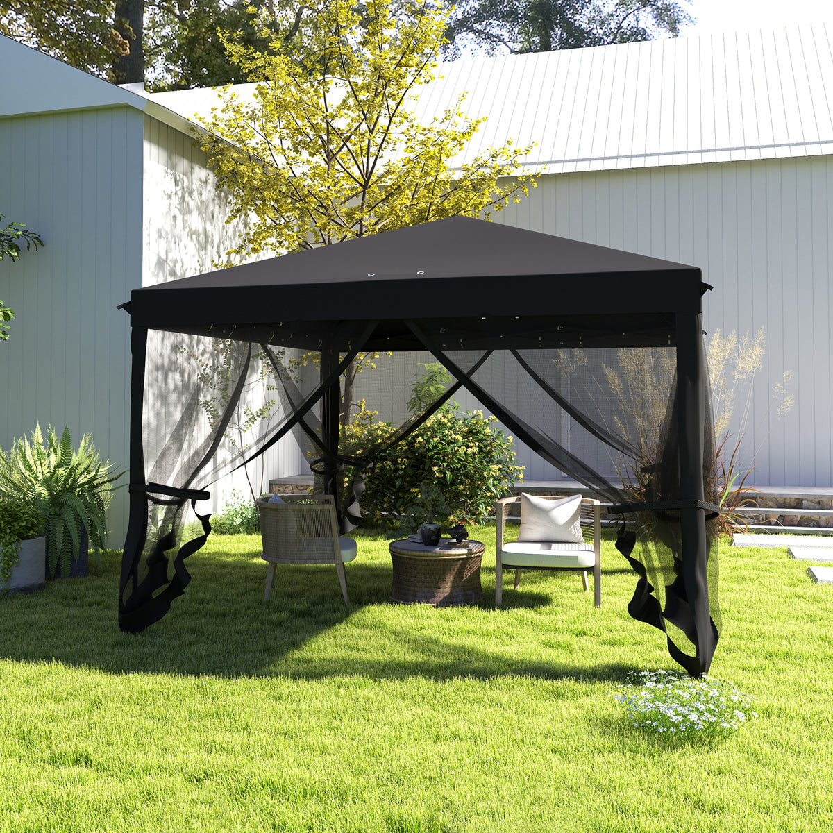 3 x 3 m Pop Up Gazebo with Removable Mesh Sidewalls and Carry Bag - Black