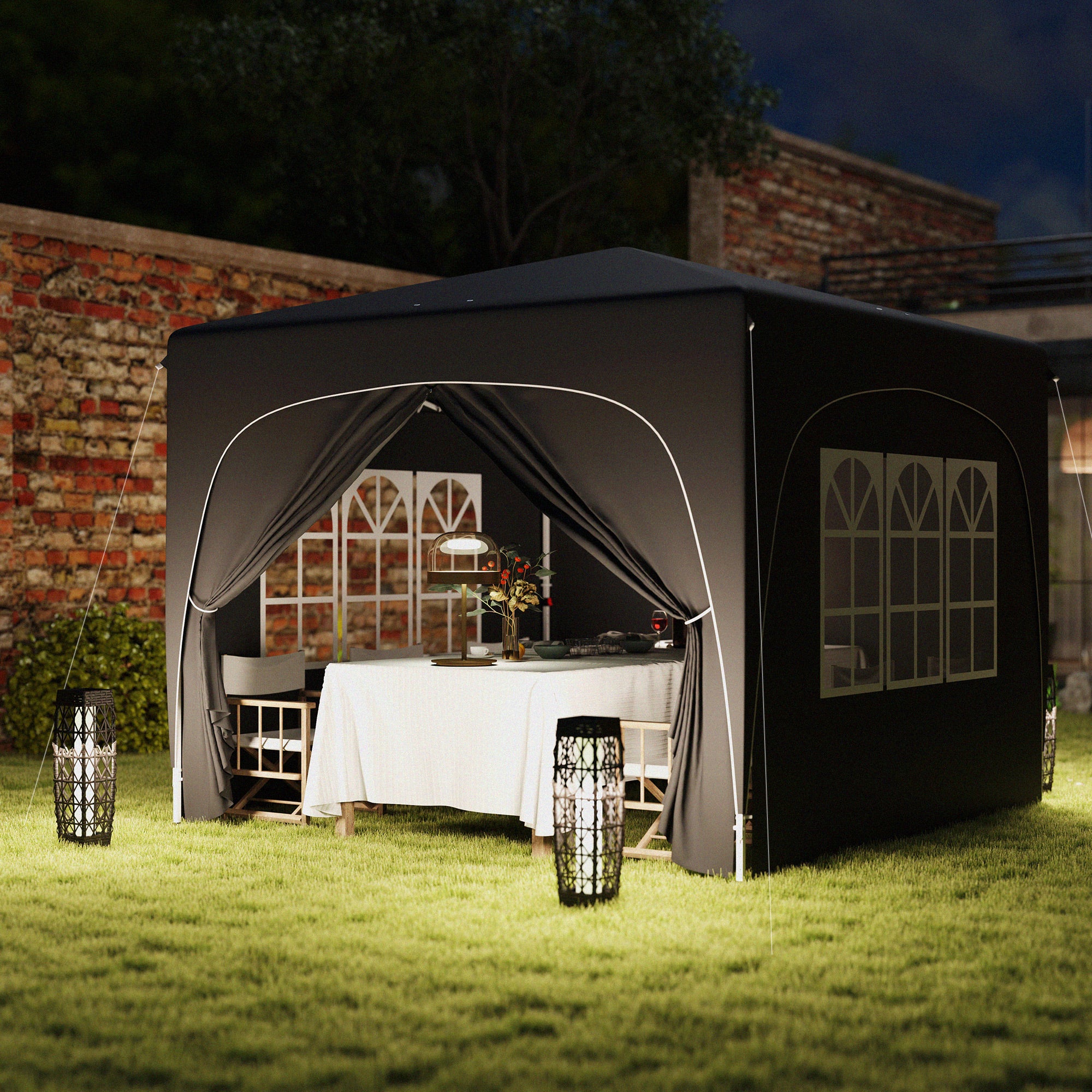 3x3m Pop-Up Gazebo Shelter with UPF50+ Canopy and Adjustable Height - Black