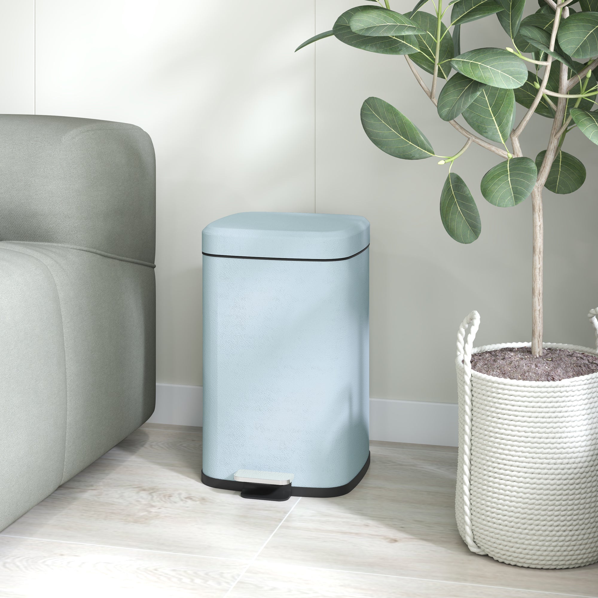 20L Modern Boxy Metal Home Kitchen Bin - Light Green