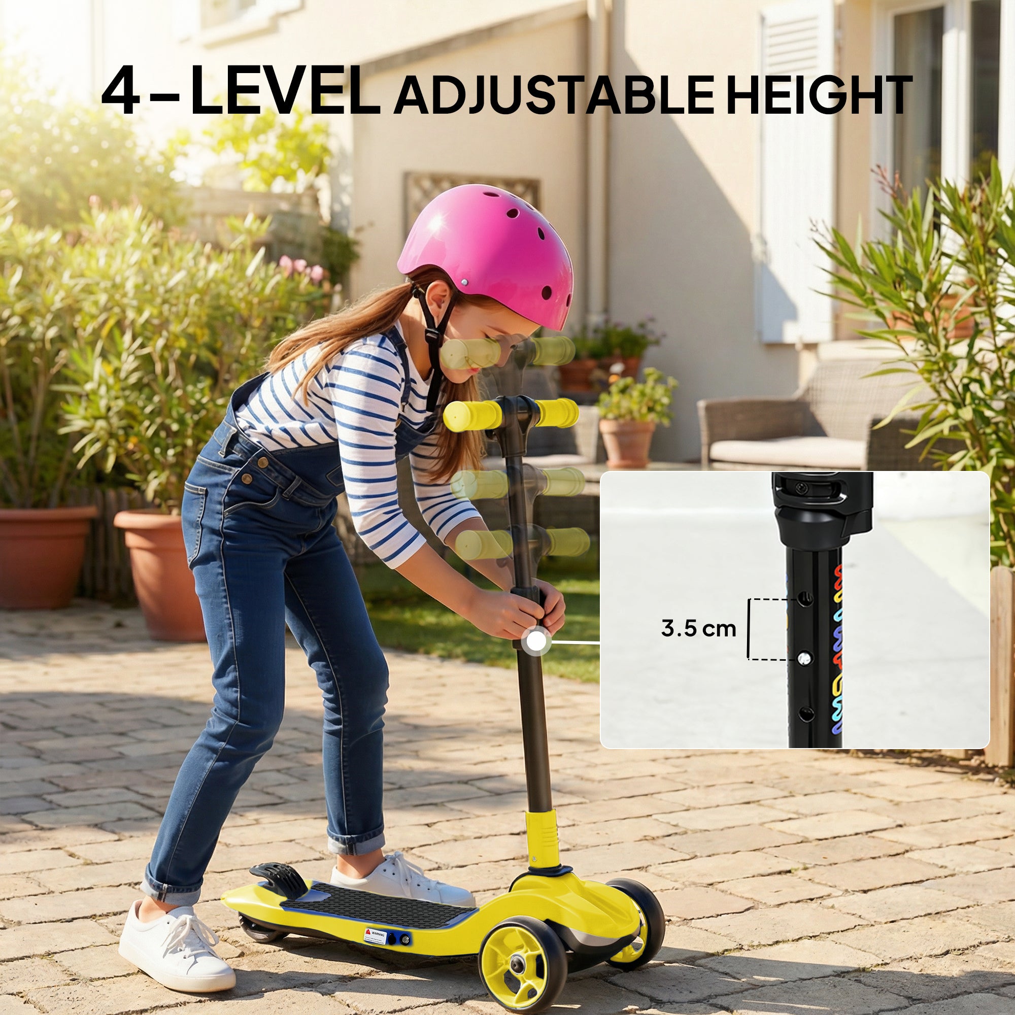Three-Wheel Foldable Electric Scooter for Kids Aged 6-10 Years, Yellow