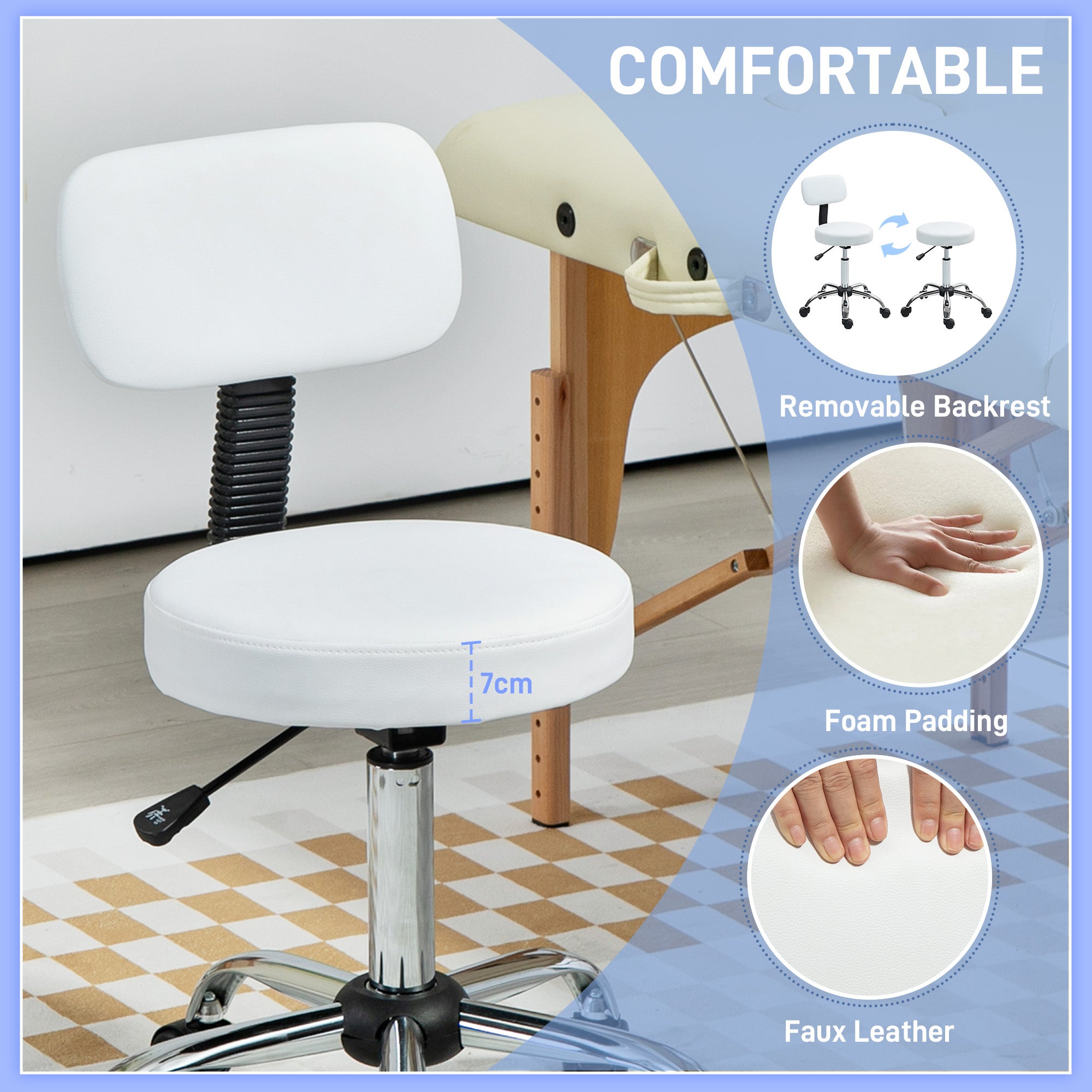 360° Swivel Seat Salon Stool - White