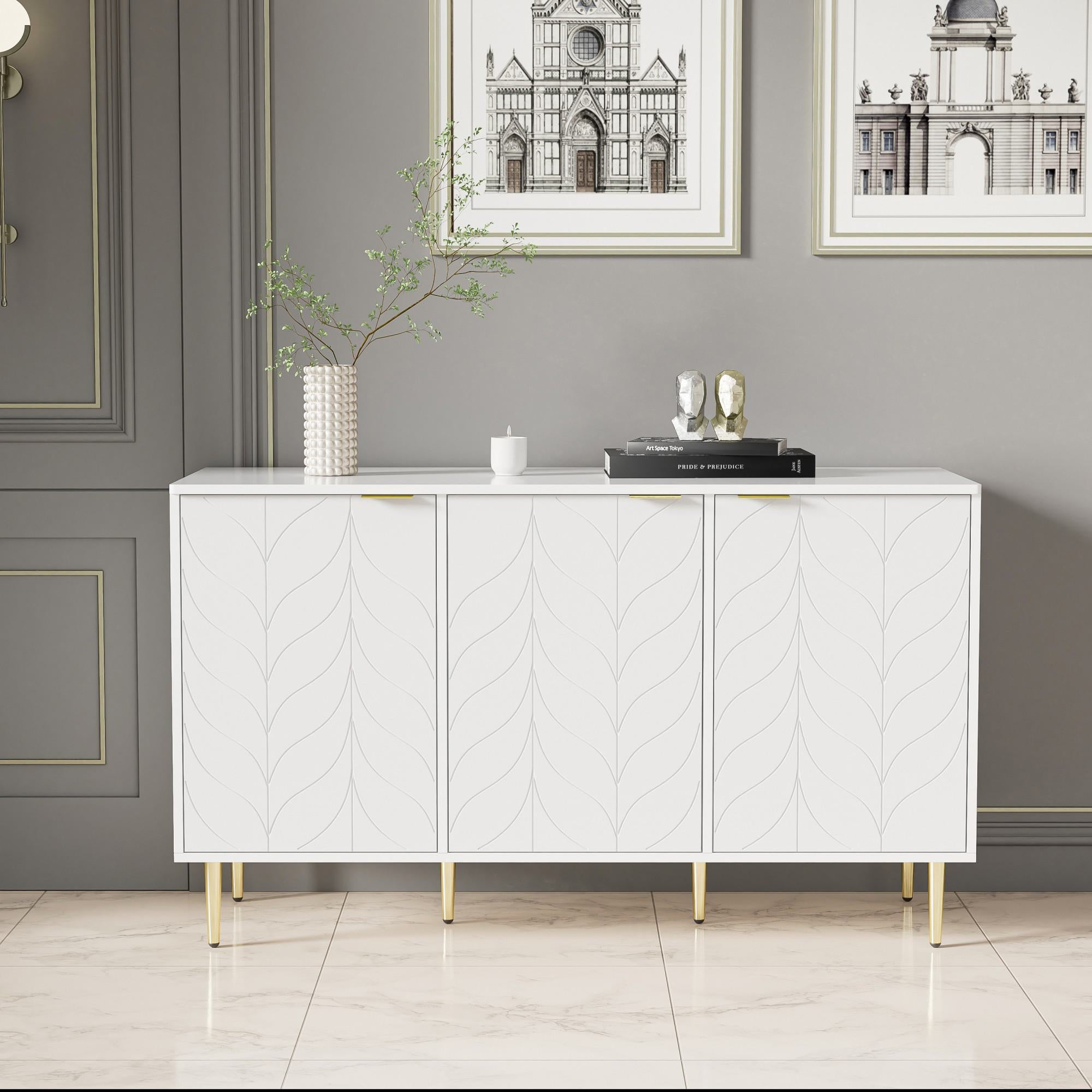 Modern Lacquered Chest of Drawers with Handles and Rounded Corners, Cabinet with 2 Layers, 6 Compartments, 127L x 45W x 75H cm, White