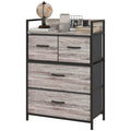 Rustic Chest of Four Fabric Drawers with Steel Frame - Grey Wood Effect