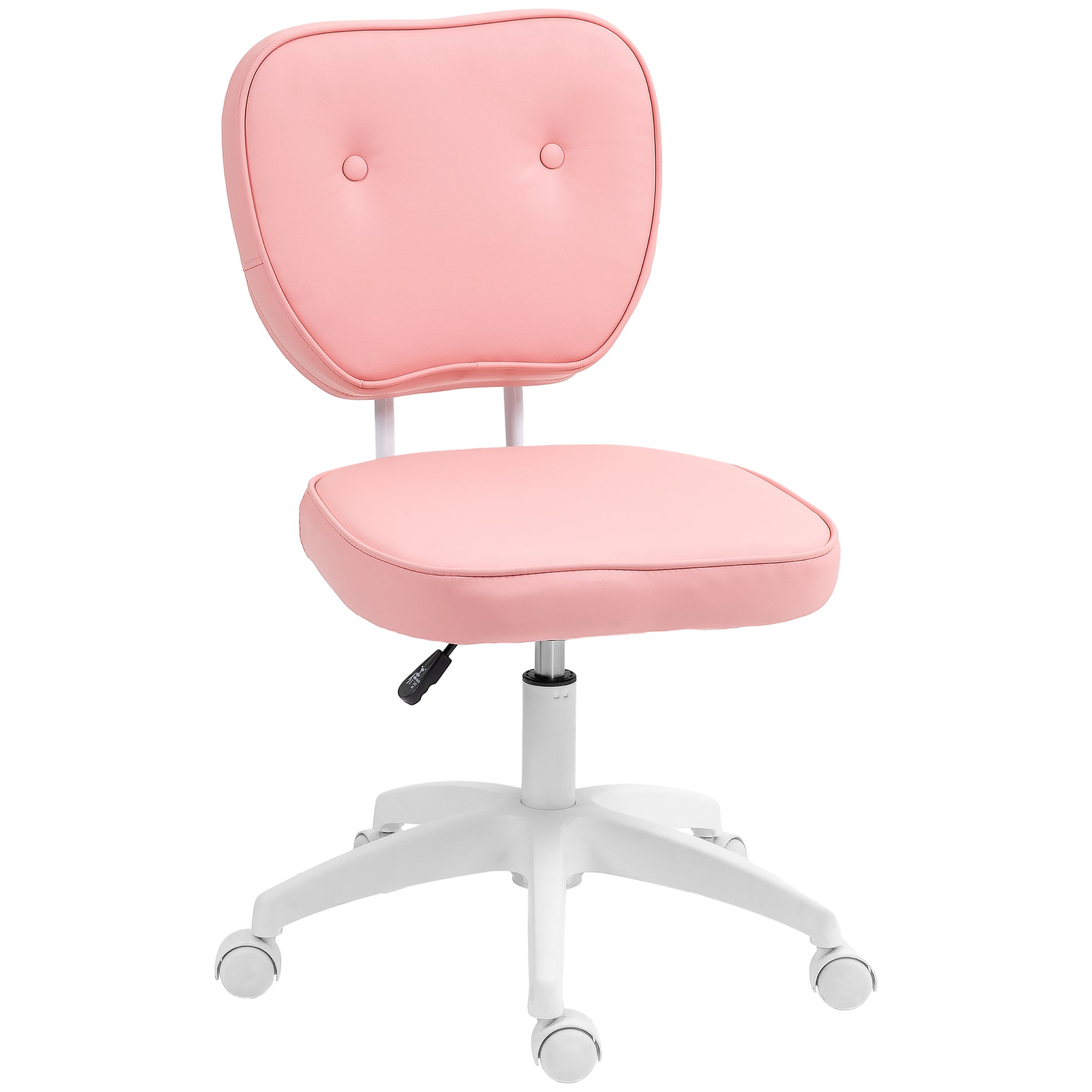 Vanity Office Chair, PU Leather Computer Chair for Home, with Adjustable Height, Armless, Swivel Wheels, Pink