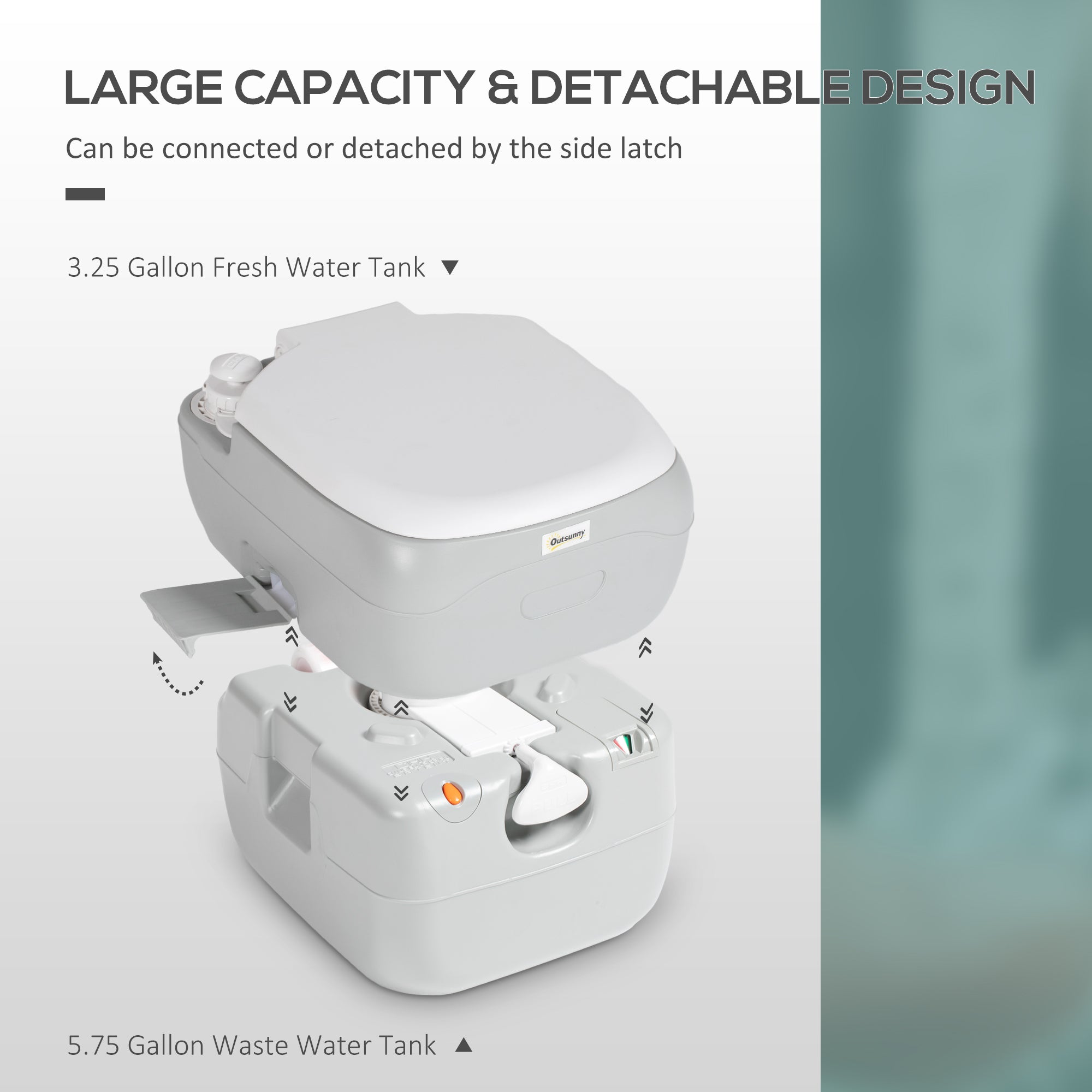 Portable Camping Toilet for Adults with Anti-Leak Design and 12L Fresh Water Tank - Grey