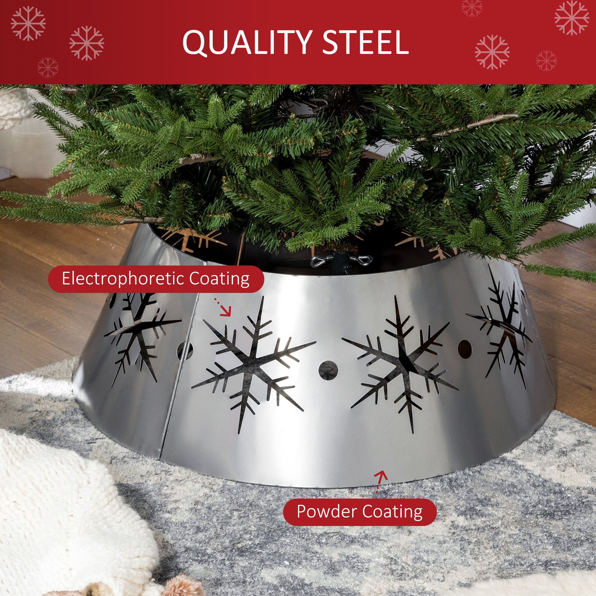 Christmas Tree Collar, 66cm Christmas Tree Base Cover with Hollow Snowflake Patterns, Xmas Decoration for Party, Holiday, Home, Silver