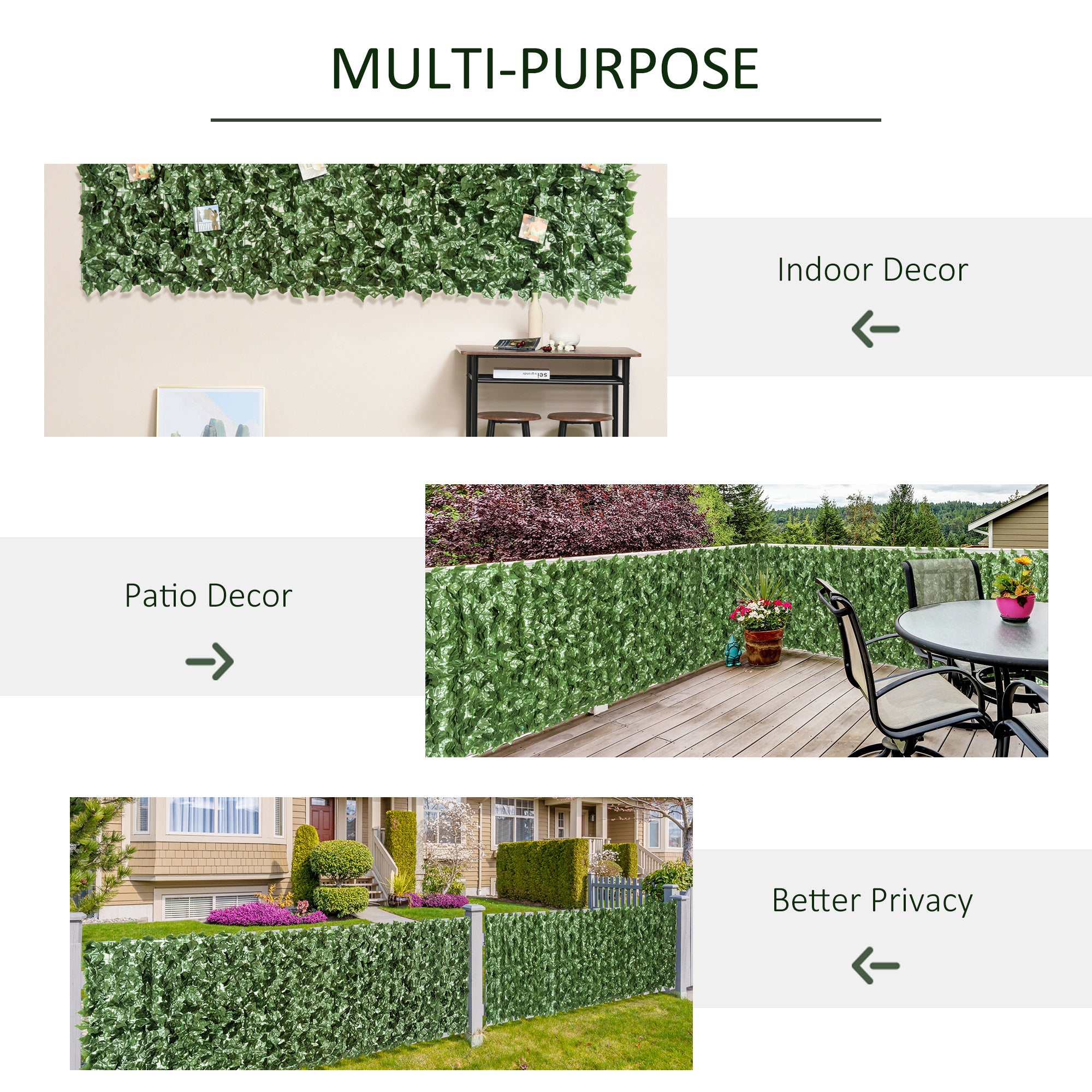 2-Piece Artificial Leaf Hedge Screen Privacy Fence Panel for Garden Outdoor Indoor Decor, Dark Green, 2.4M x 1M