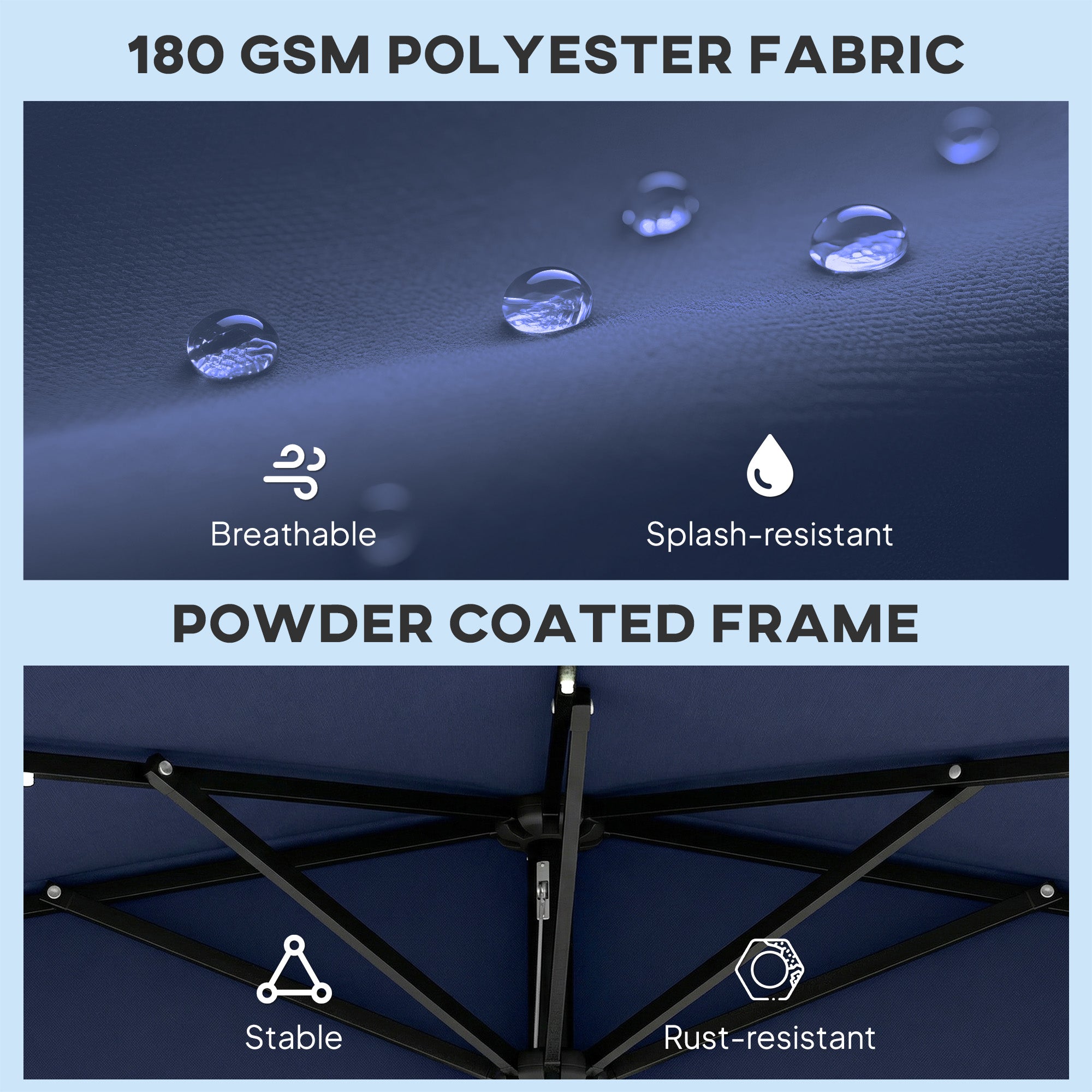 2.6 m Half Garden Parasol with Solar LED Lights, UPF50+ Semi Round Umbrella with 30° Tilt, Crank Handle, Dark Blue