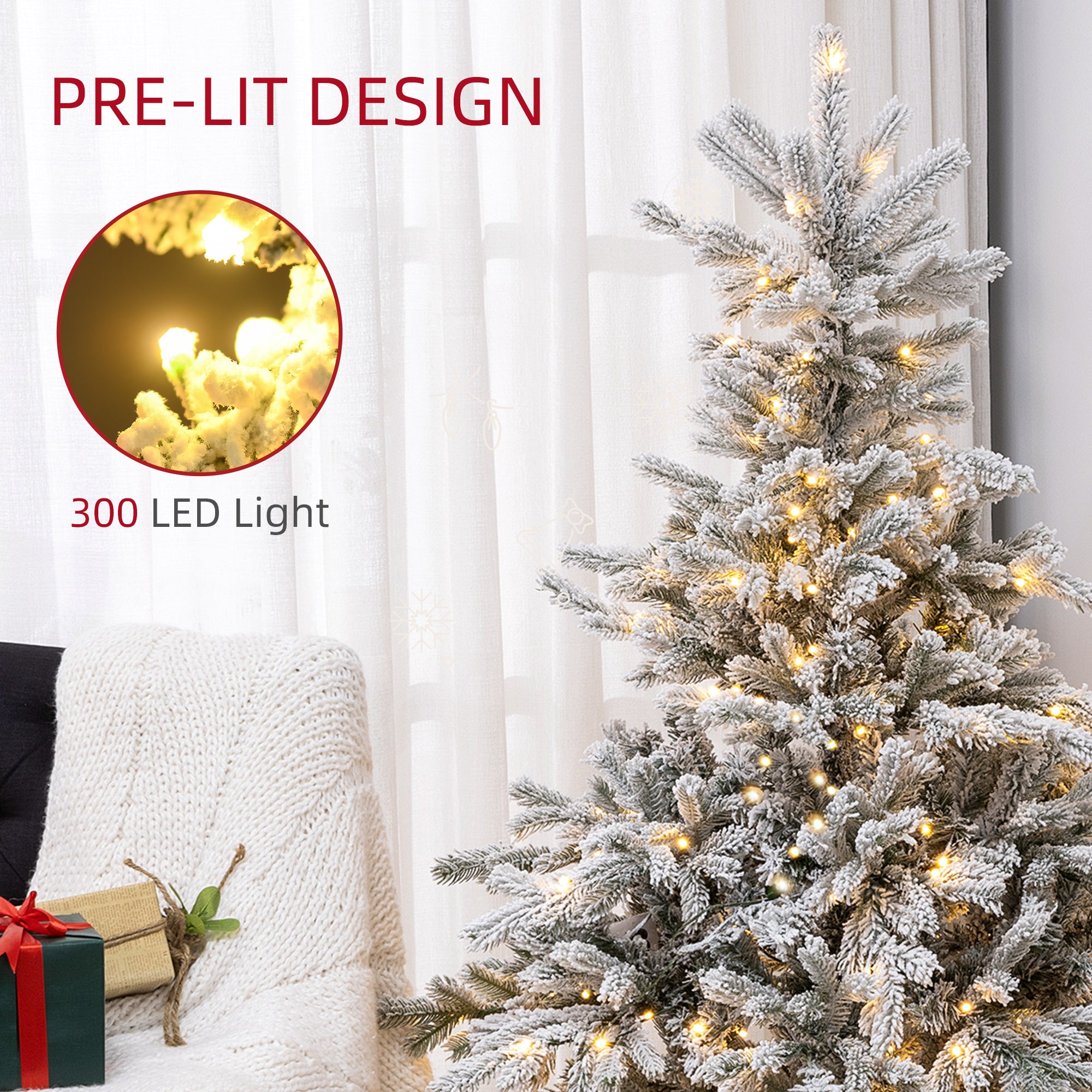 6ft Bushy Snow-Flocked Artificial Christmas Tree, with LED Lights