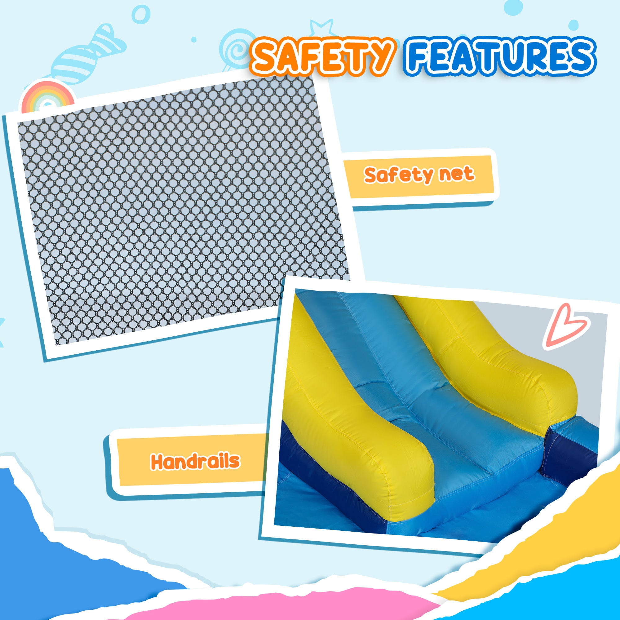 5 in 1 Bouncy Castle for Children with 550W Blower, Water Slide, Splash Pool, Jumping Area, Climbing Wall, Cannon