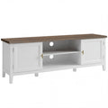 TV Unit for TVs up to 42 Inch, Farmhouse Entertainment Centre with 2 Open Shelves, 2 Cabinets and Thick Top