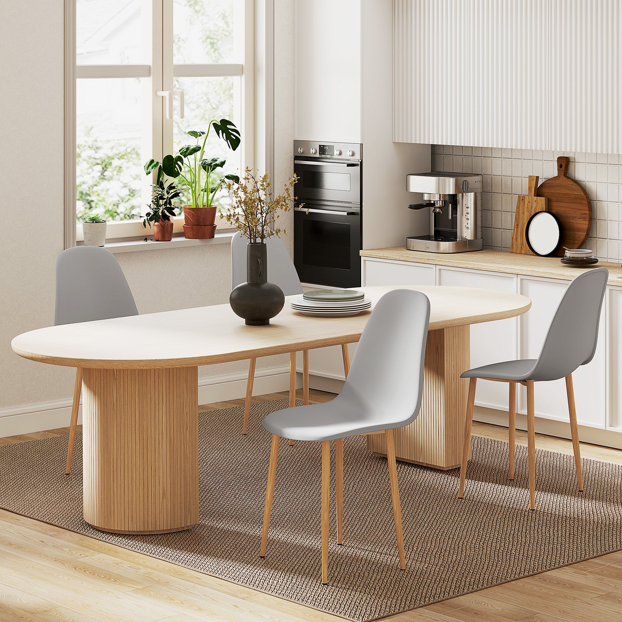 Modern Dining Chairs Set of 4, Kitchen Chairs with Backrest and Steel Legs for Dining Room, Living Room, Grey