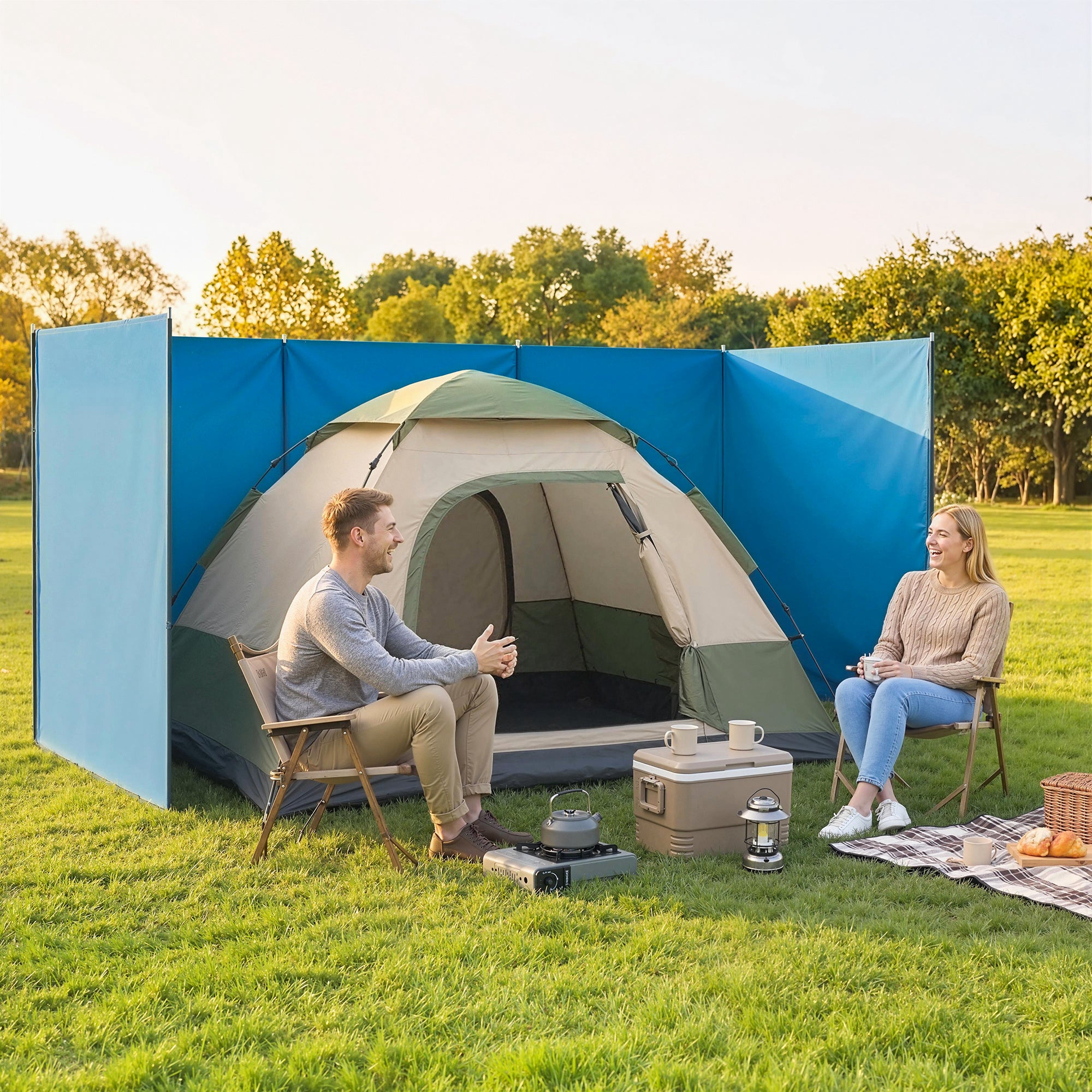 Camping Windbreak, Foldable Portable Wind Blocker w/ Carry Bag and Steel Poles, 780cm x 150cm
