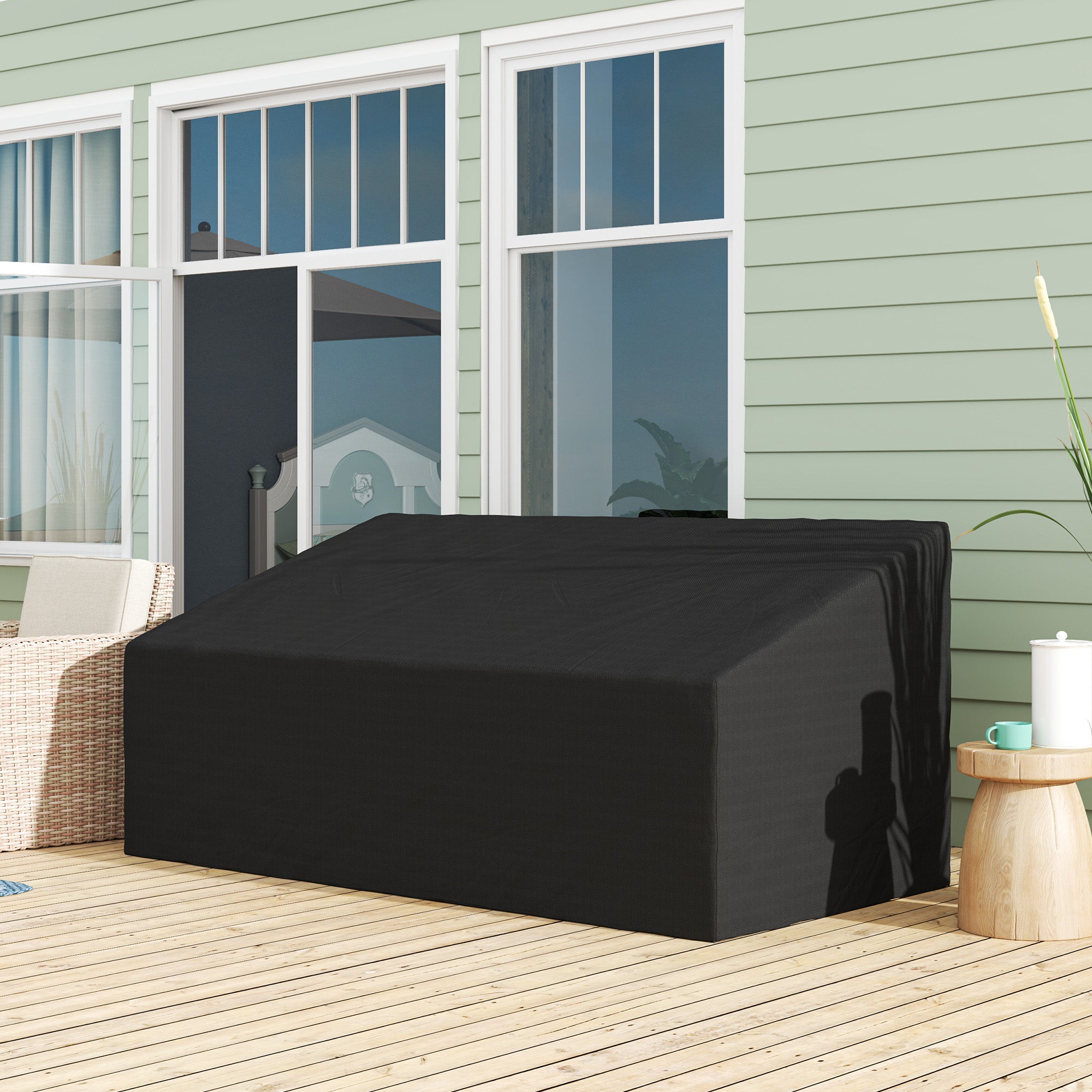 600D Oxford Cloth 3 Seater Sofa Furniture Cover Waterproof for Garden Patio - Black