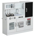 Pretend Play Kitchen, Kids Kitchen Playset, with Toy Phone, Chalkboard, Microwave, Cooking Stove, Sink, White