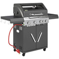 4+1 Burner Portable Gas BBQ Grill with Thermometer and Side Table - Black
