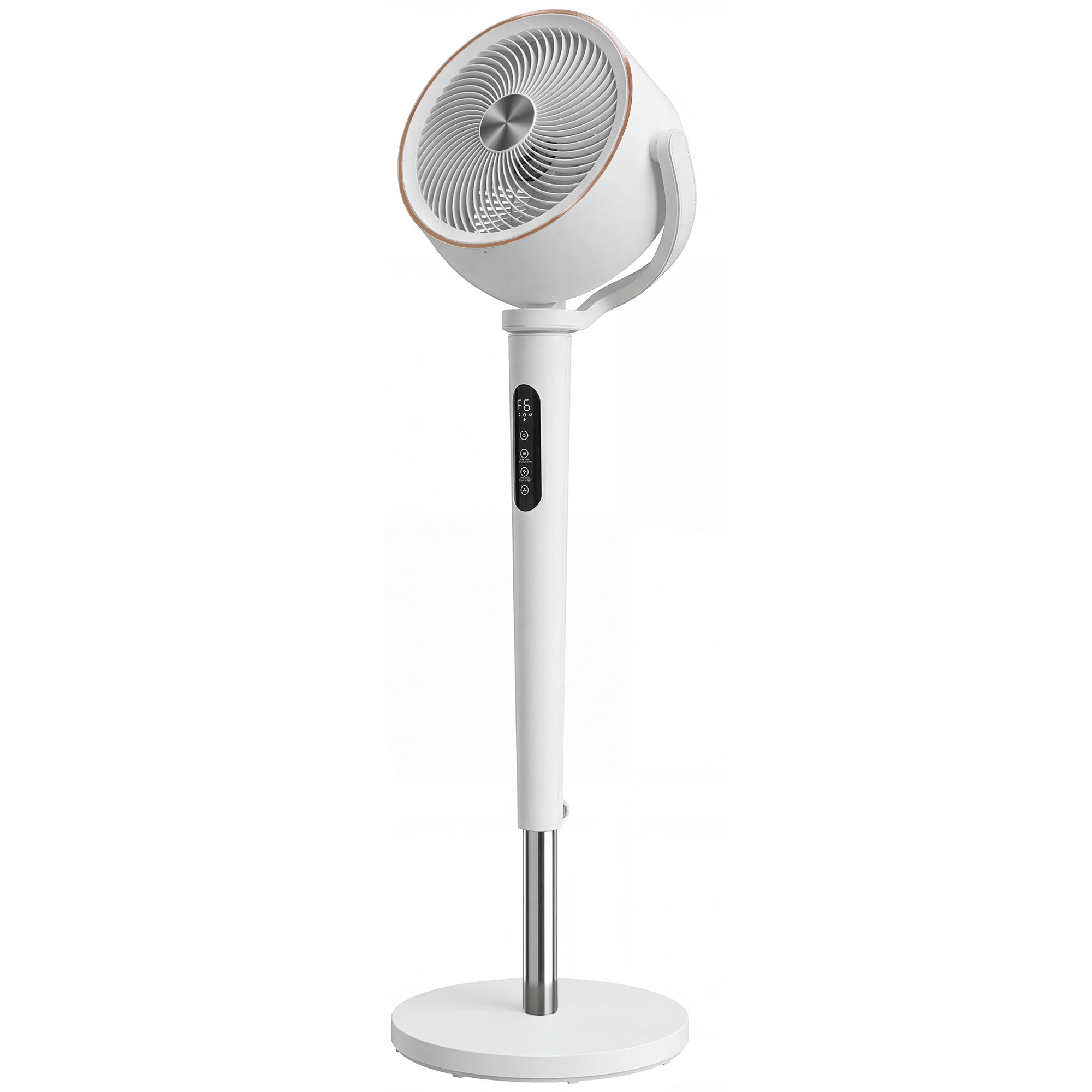 20dB Silent Standing Fan, 70°+90° Auto Oscillating Fan with 12 Speeds, LED Light, Air Circulator, Remote Control, 12H Timer, for Bedroom, 46 Inch, White