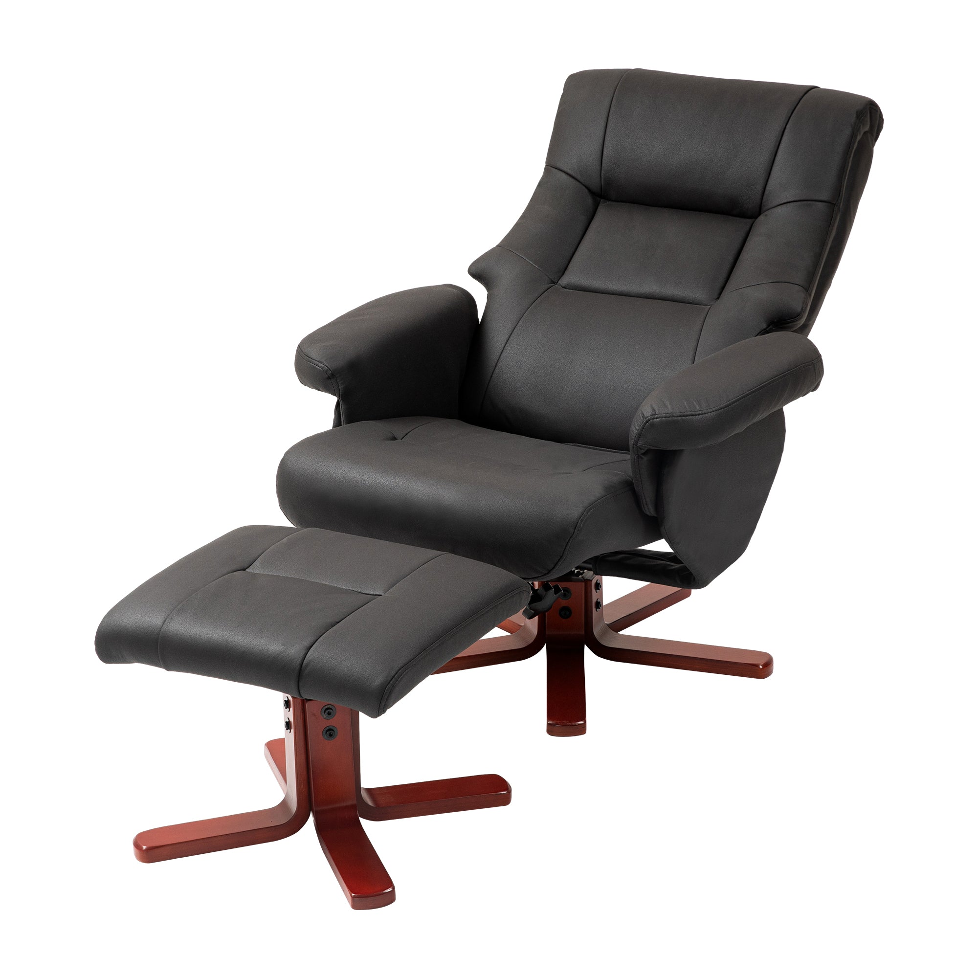 Faux Microfibre Leather Manual Recliner and Footstool Set - Black