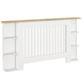 Radiator Cover with Open Storage Shelves, Vertical Slatted Cabinet Shelf Heater Cover for Living Room, Hallway, Large, White