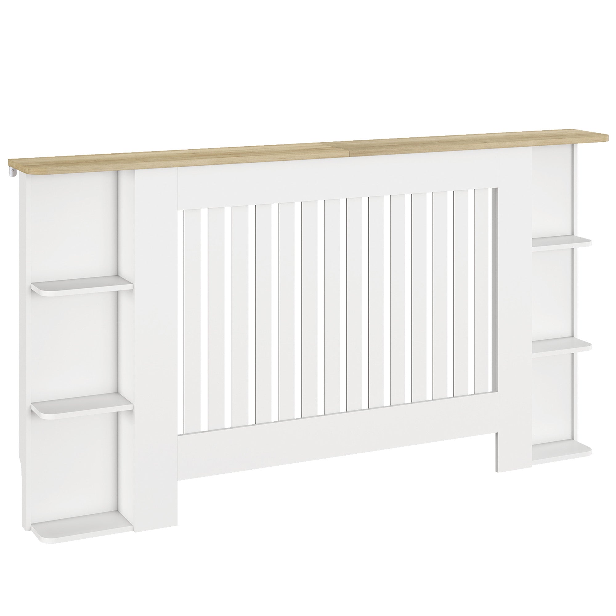Radiator Cover with Open Storage Shelves, Vertical Slatted Cabinet Shelf Heater Cover for Living Room, Hallway, Large, White