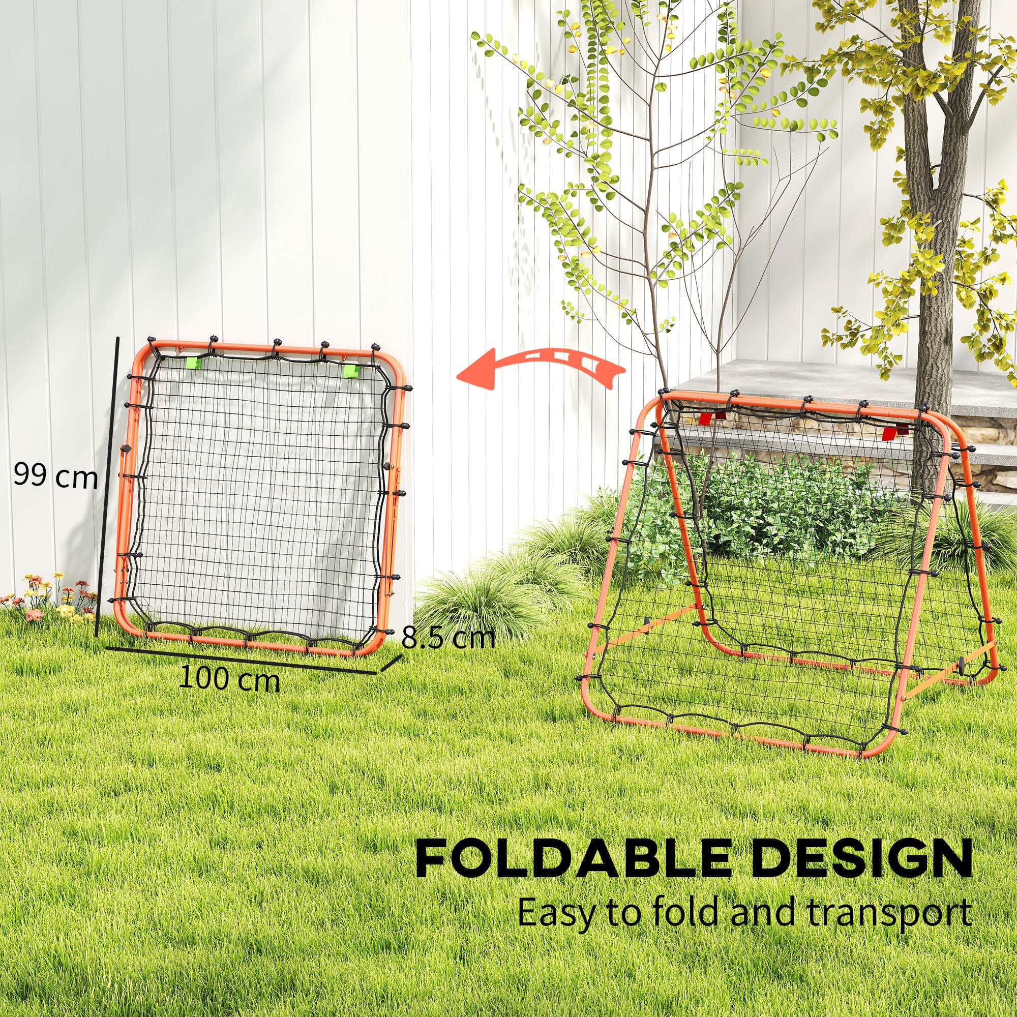 Double Sided Football Rebounder Net, Football Rebound Goal with Five Adjustable Angles, Orange