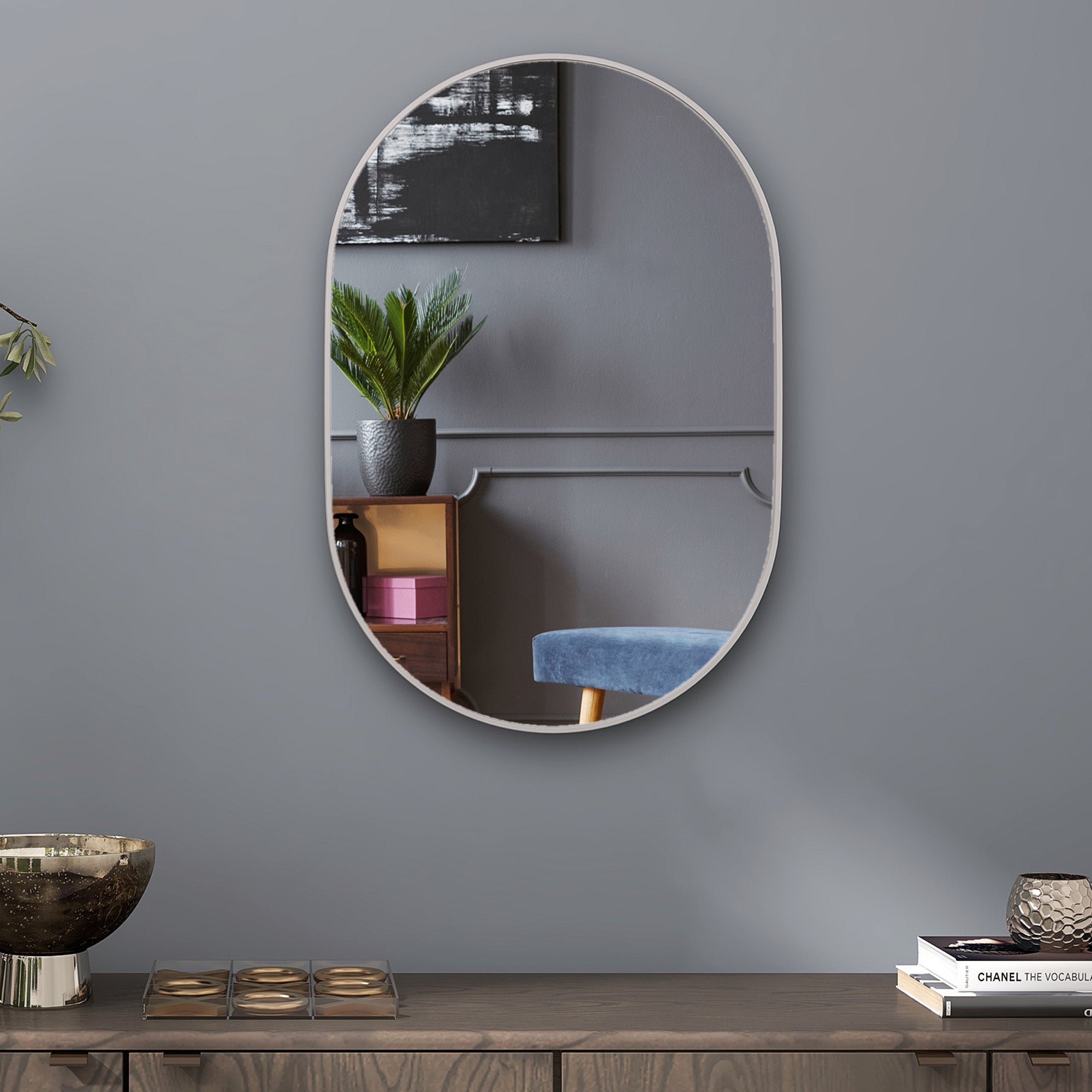 60cm Aluminium Frame Round Bathroom Mirror - Silver Tone