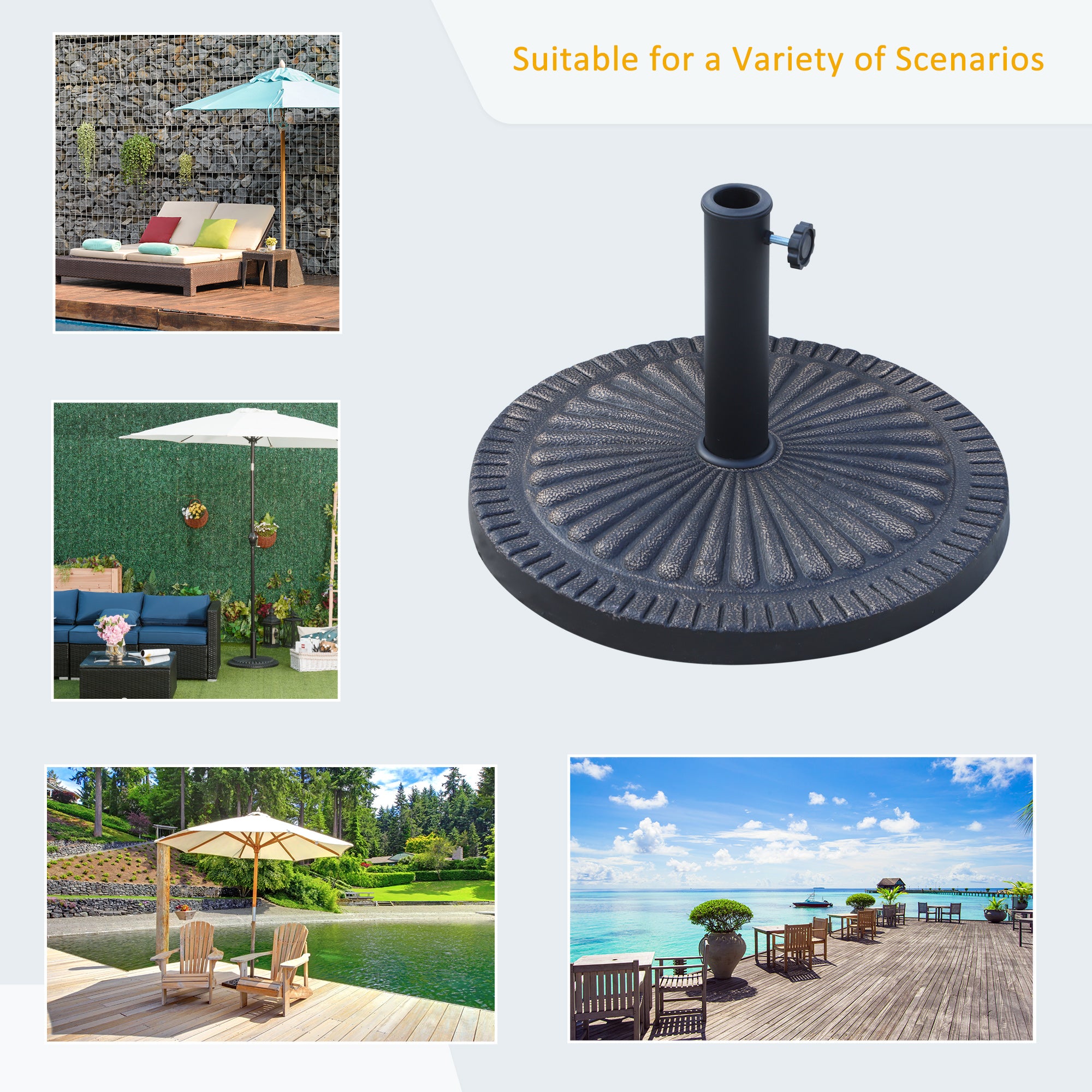 14kg Garden Parasol Base, Round Resin Sun Umbrella Base, Outdoor Umbrella Stand for 38mm or 48mm Outdoor Umbrella Poles, Bronze Tone