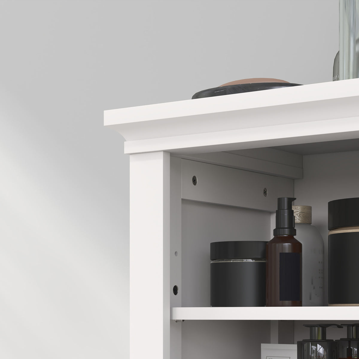 Modern Multi-Storage Bathroom Cabinet with Shelves and Cupboard - White