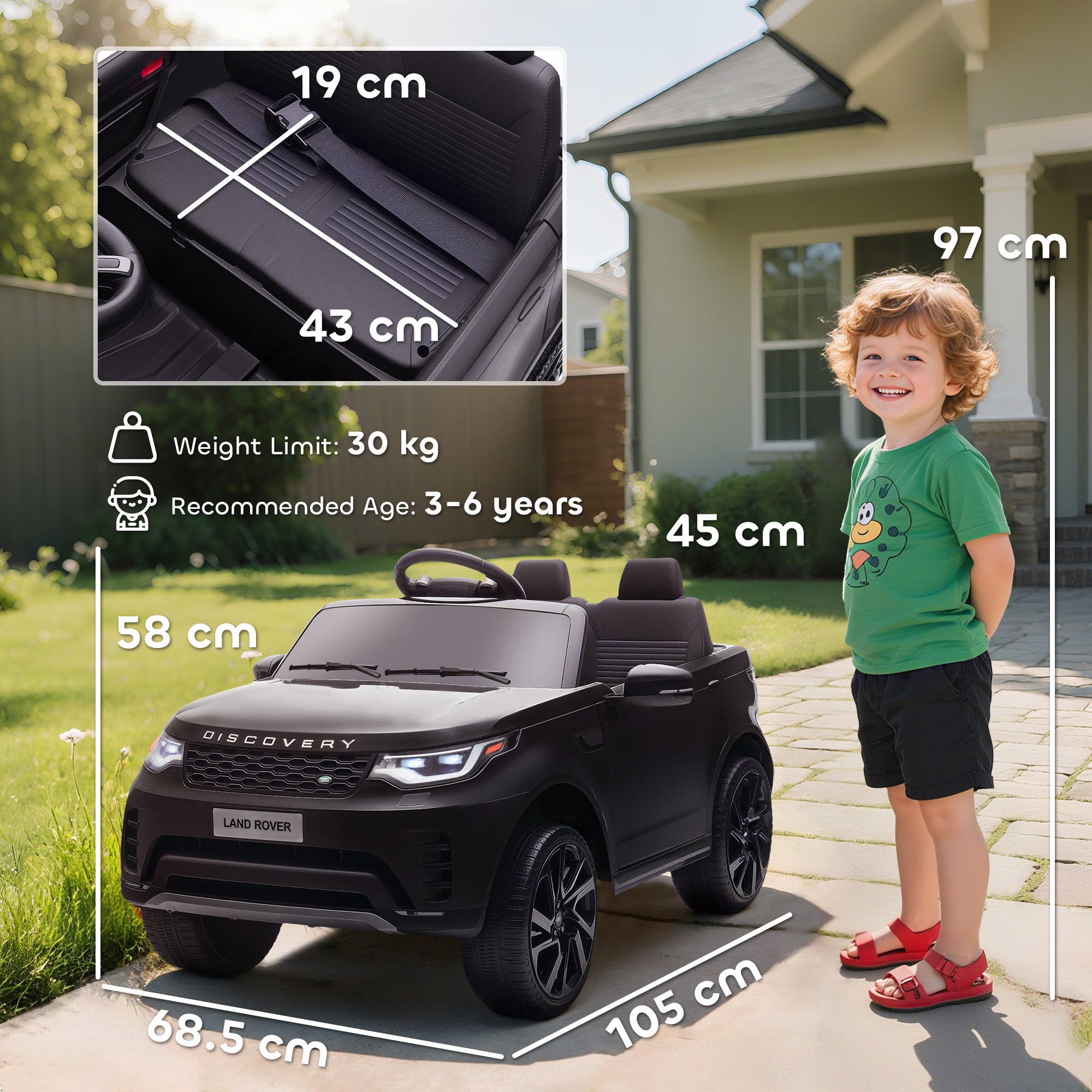 Land Rover Discovery Licensed 12V Kids Electric Car with Remote, 4 Wheel Suspension, Slow Start, Lights, Music, Black