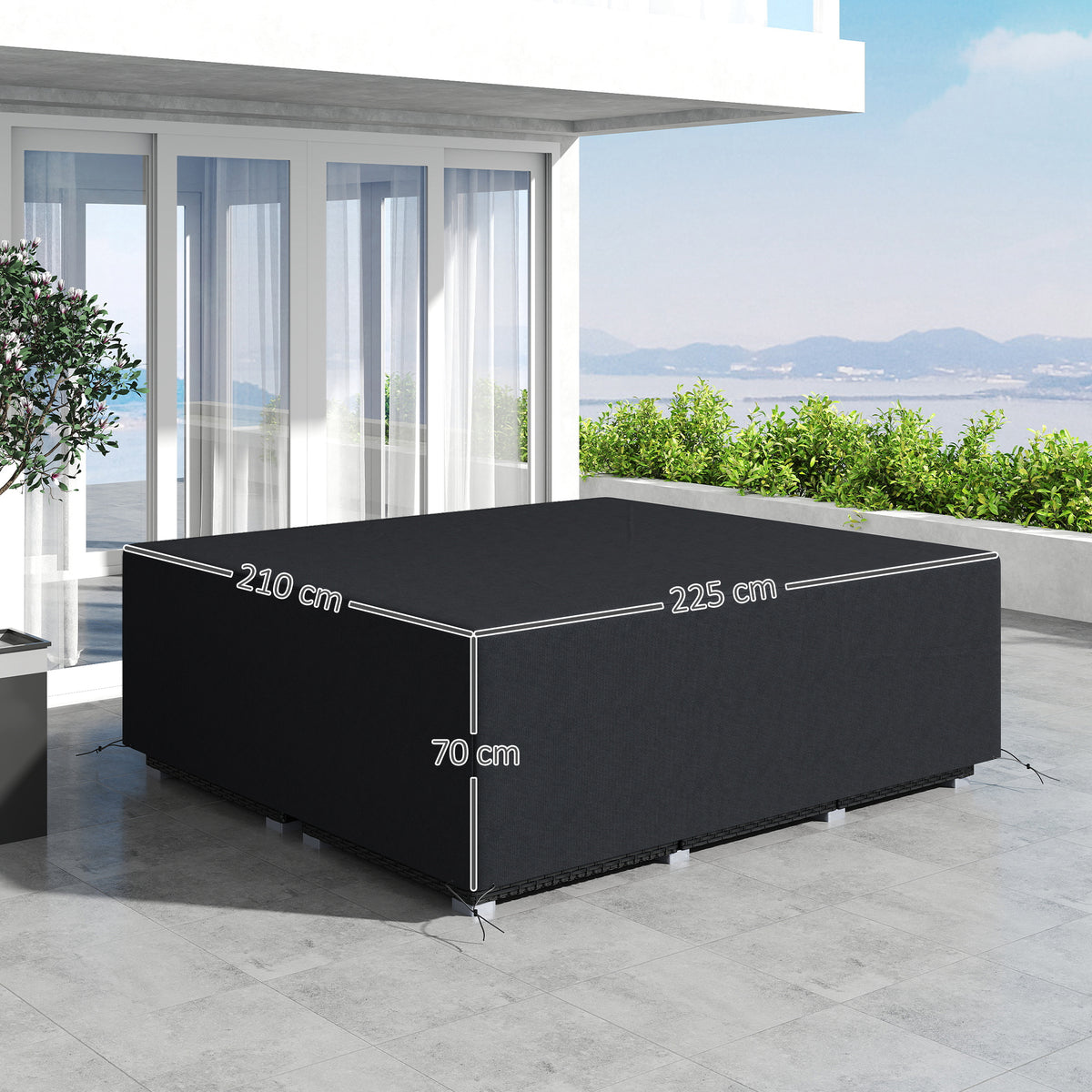 600D Oxford Waterproof Garden Sofa Cover Set 225x210x70cm - Black